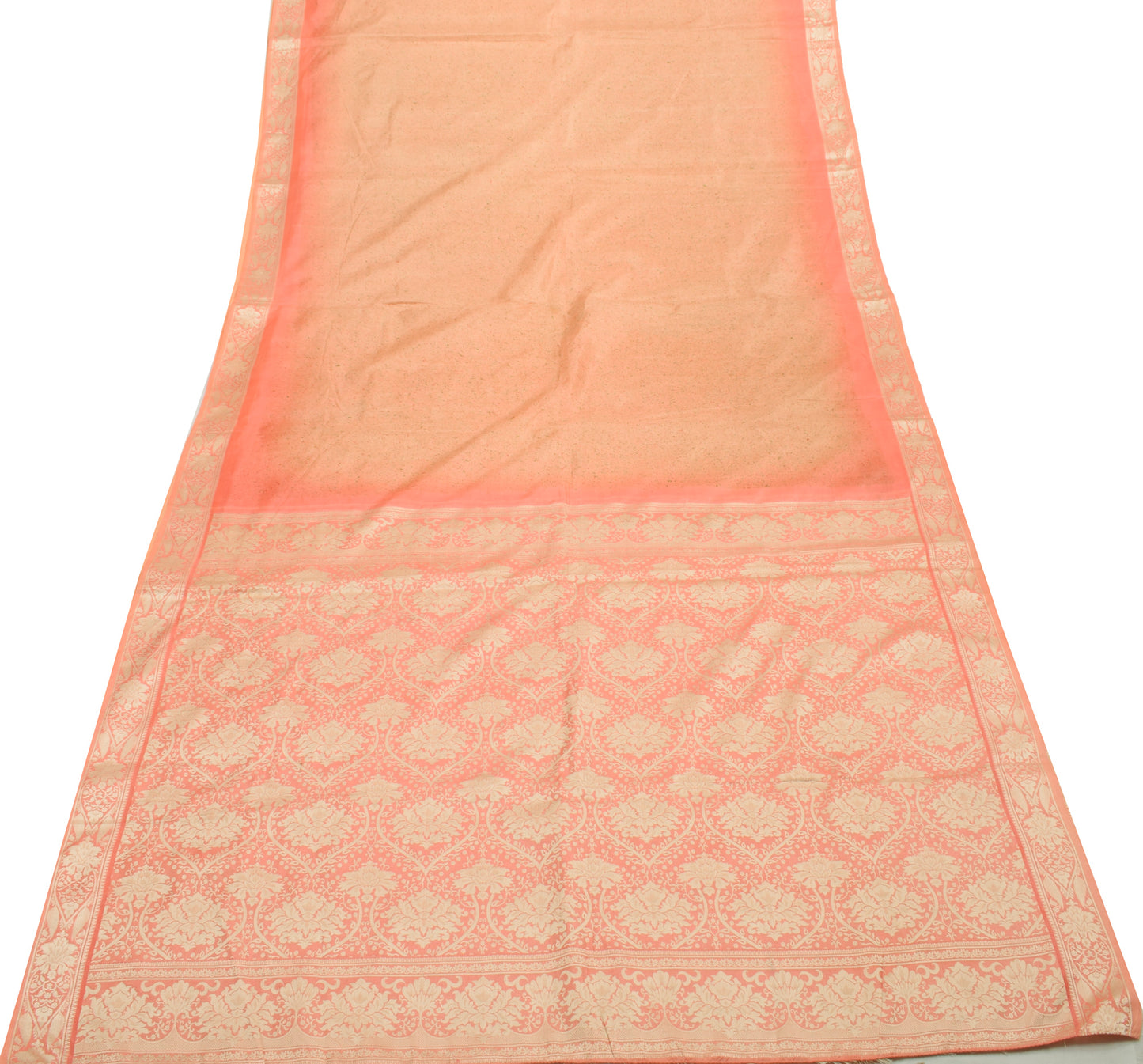 Sushila Vintage Peach Saree 100% Pure Silk Printed & Woven Sari Craft  Fabric