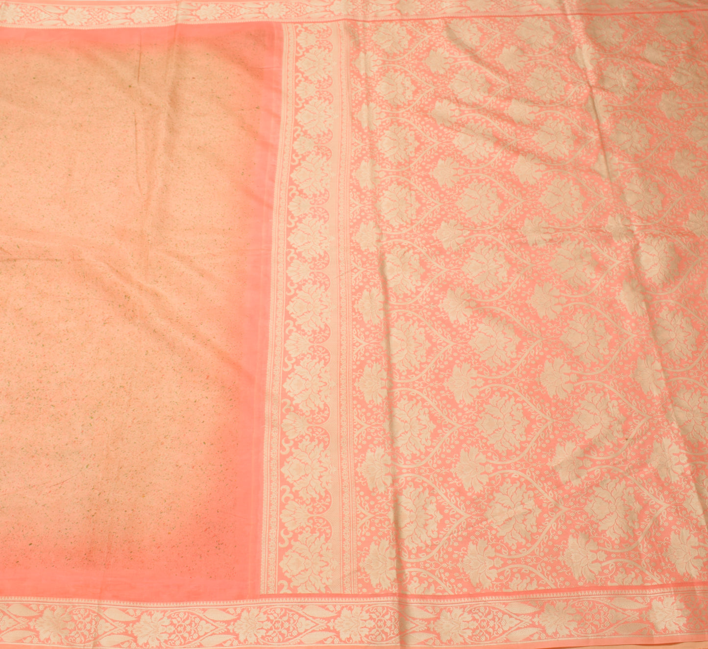 Sushila Vintage Peach Saree 100% Pure Silk Printed & Woven Sari Craft  Fabric