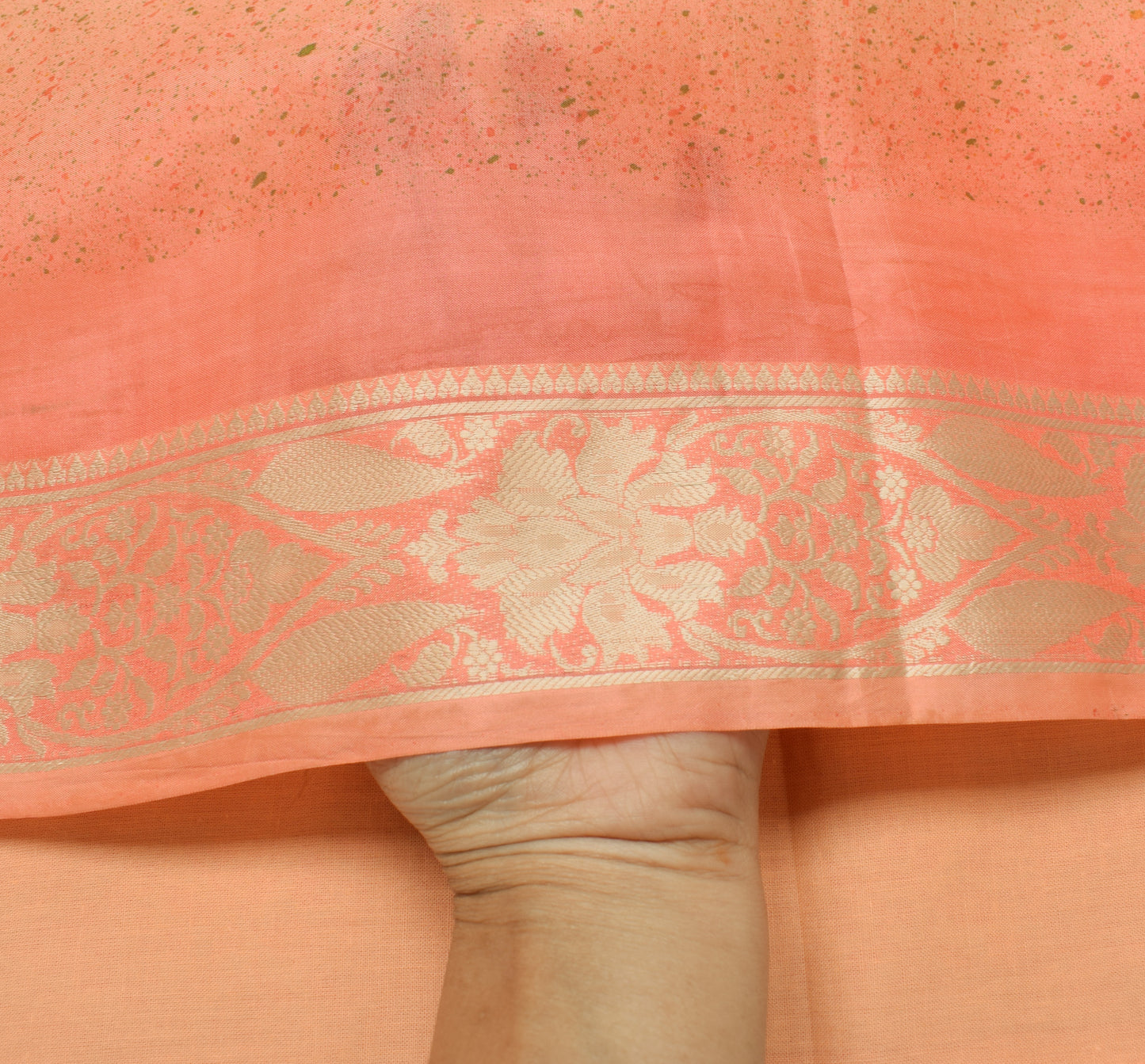 Sushila Vintage Peach Saree 100% Pure Silk Printed & Woven Sari Craft  Fabric