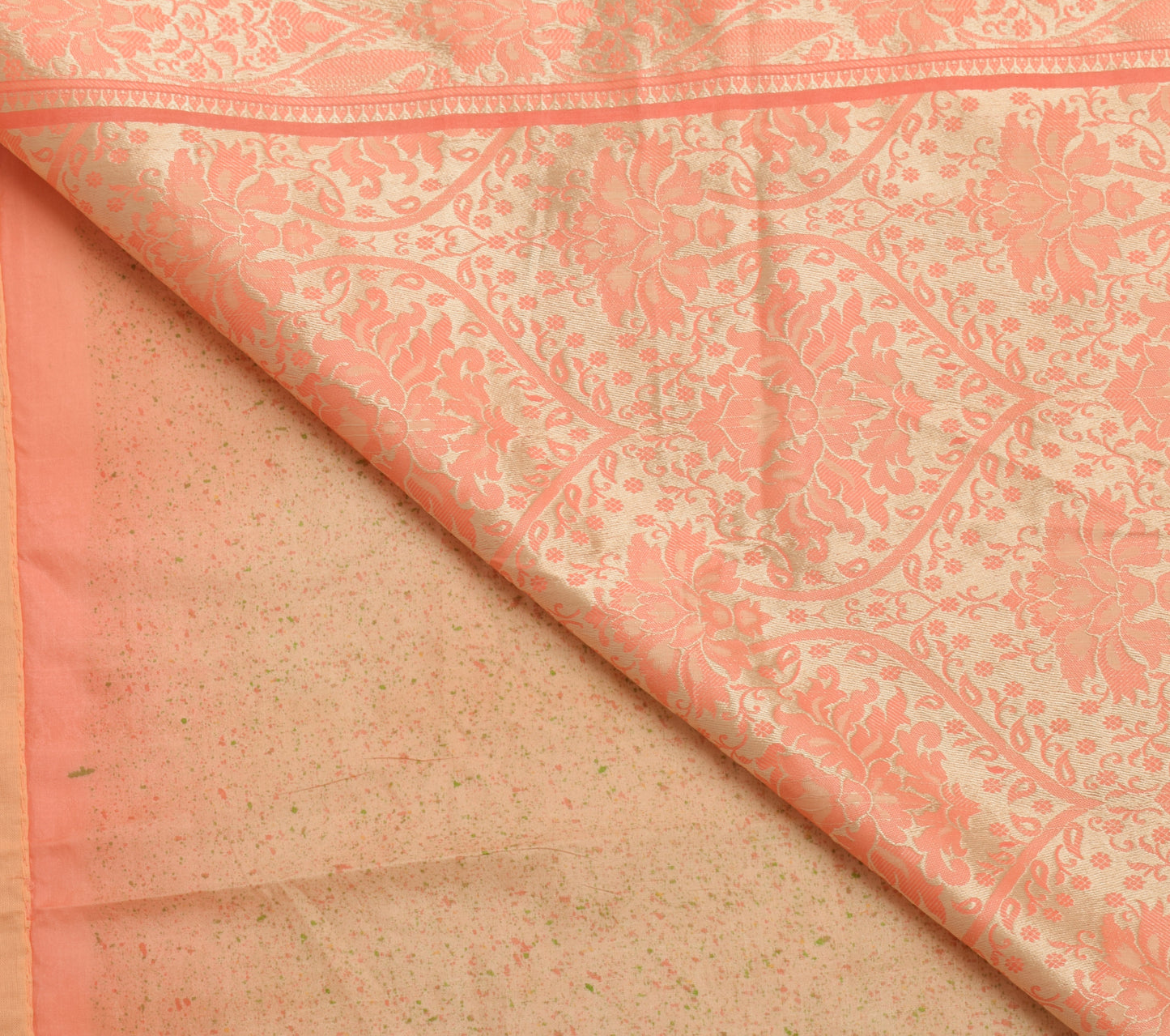 Sushila Vintage Peach Saree 100% Pure Silk Printed & Woven Sari Craft  Fabric