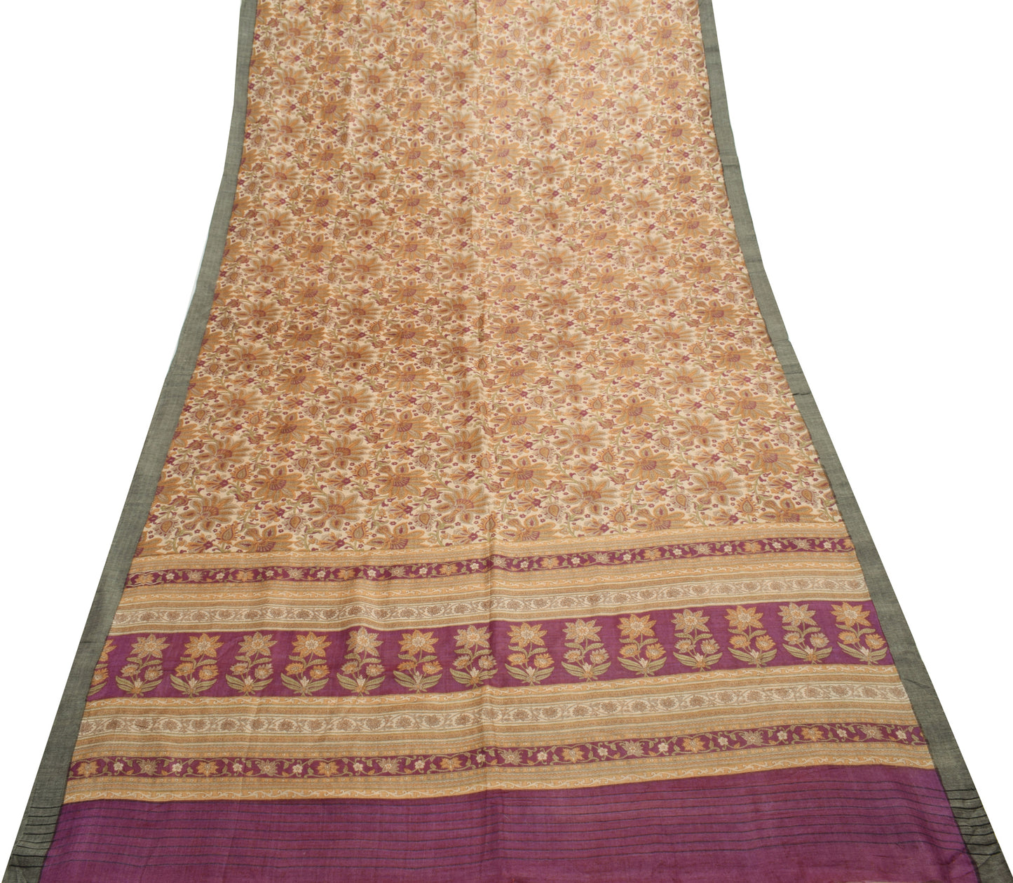 Sushila Vintage Cream Saree 100% Pure Woolen Woven Floral Soft Sari Craft Fabric