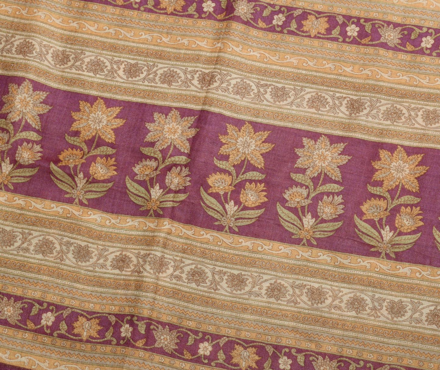 Sushila Vintage Cream Saree 100% Pure Woolen Woven Floral Soft Sari Craft Fabric