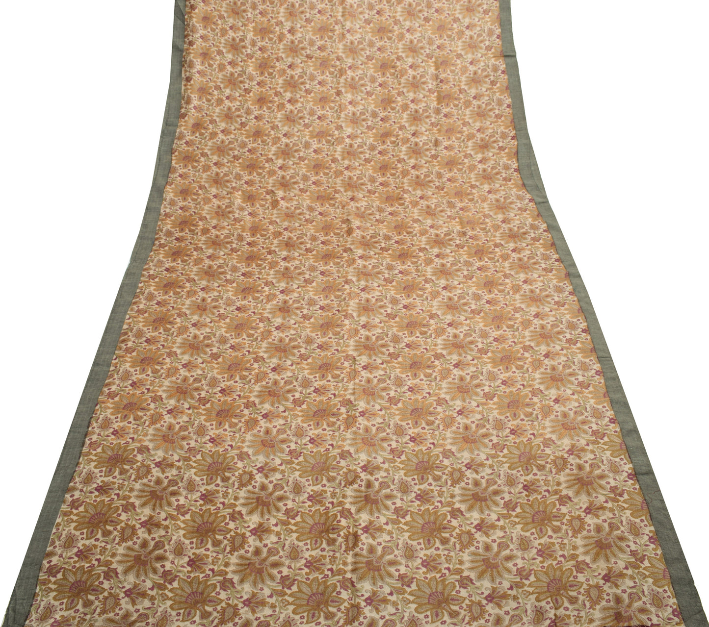 Sushila Vintage Cream Saree 100% Pure Woolen Woven Floral Soft Sari Craft Fabric