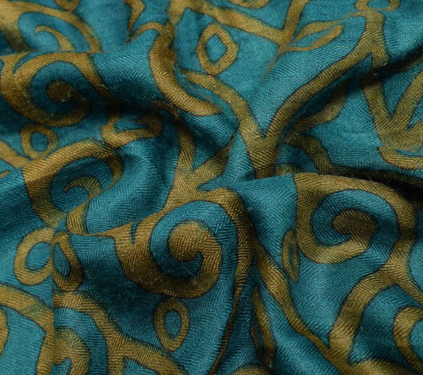 Sushila Vintage Teal Blue Saree 100% Pure Woolen Woven Soft Sari Craft Fabric