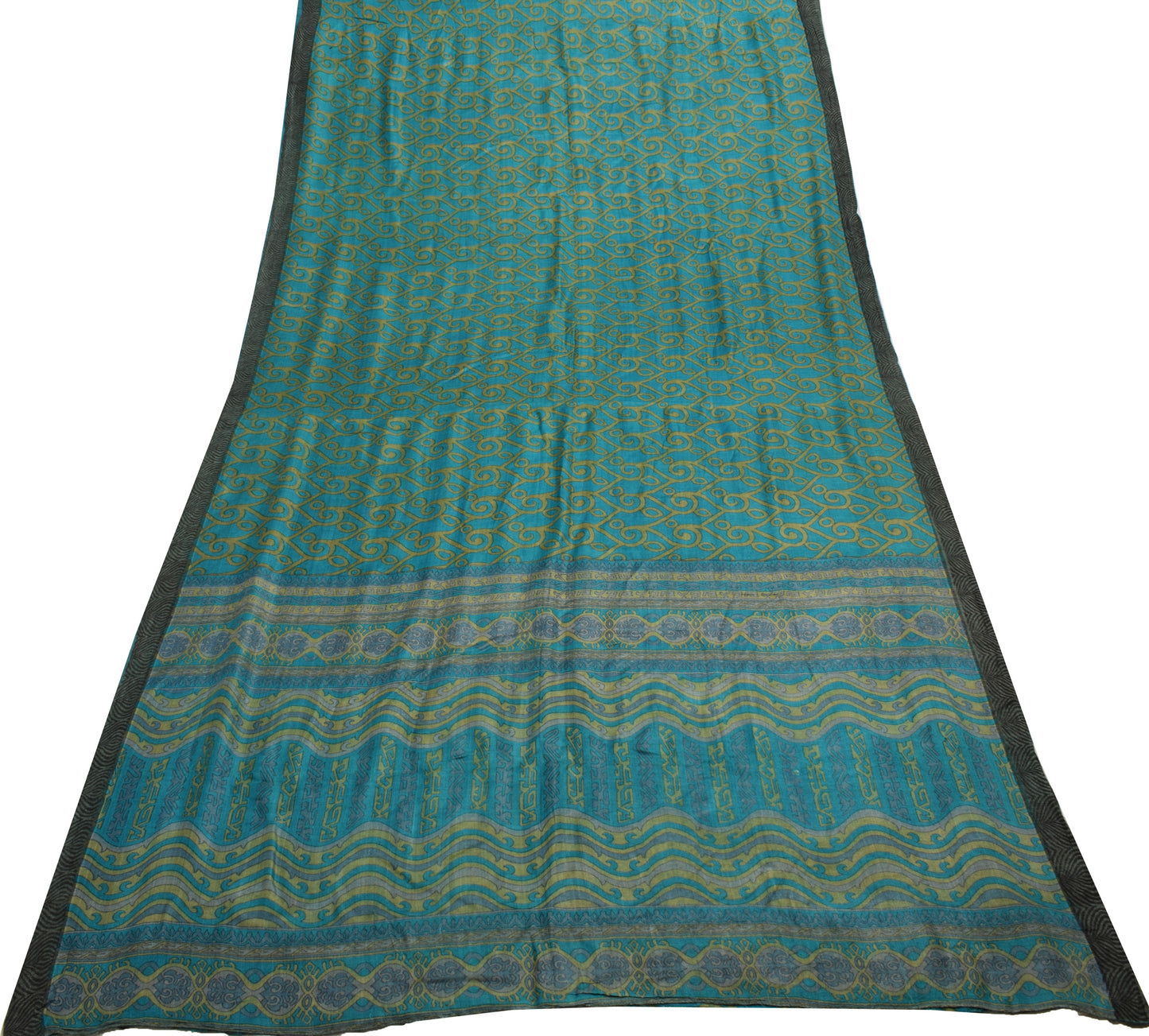 Sushila Vintage Teal Blue Saree 100% Pure Woolen Woven Soft Sari Craft Fabric