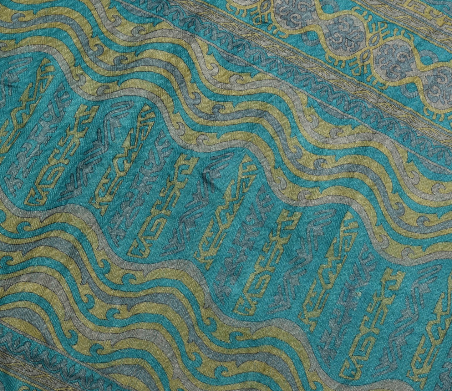 Sushila Vintage Teal Blue Saree 100% Pure Woolen Woven Soft Sari Craft Fabric