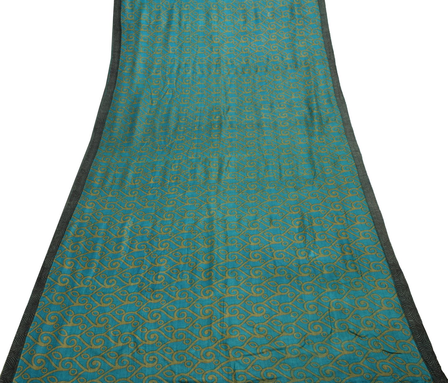 Sushila Vintage Teal Blue Saree 100% Pure Woolen Woven Soft Sari Craft Fabric