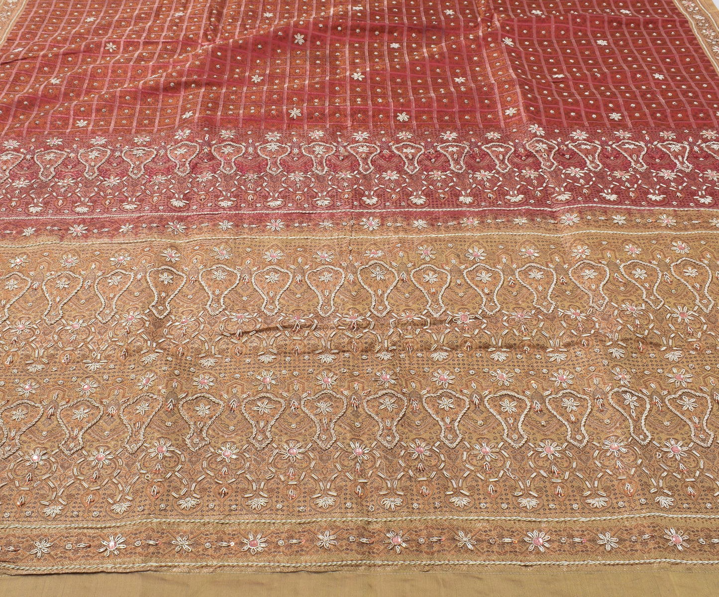 Sushila Vintage Heavy Saree Pure Satin Silk Banarasi Brocade Woven Beaded Fabric