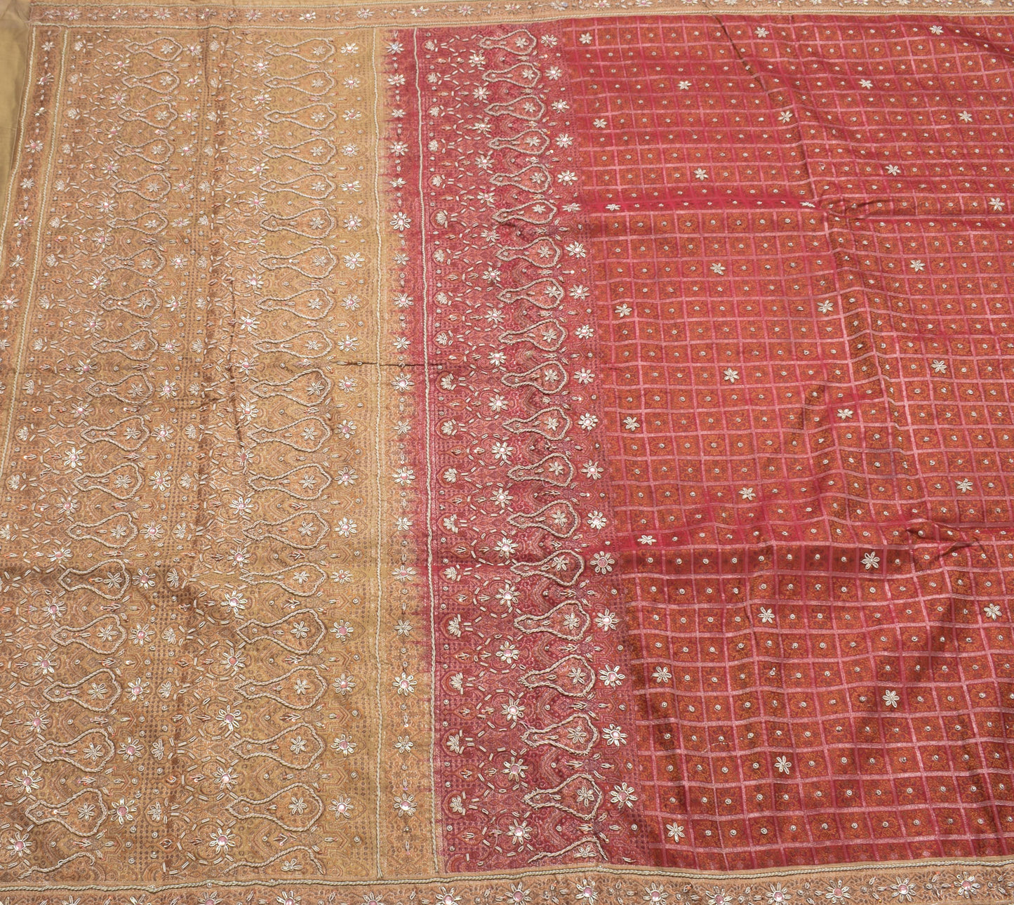 Sushila Vintage Heavy Saree Pure Satin Silk Banarasi Brocade Woven Beaded Fabric