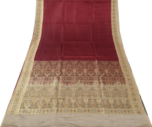 Sushila Vintage Heavy Saree Pure Satin Silk Banarasi Brocade Woven Sari Fabric