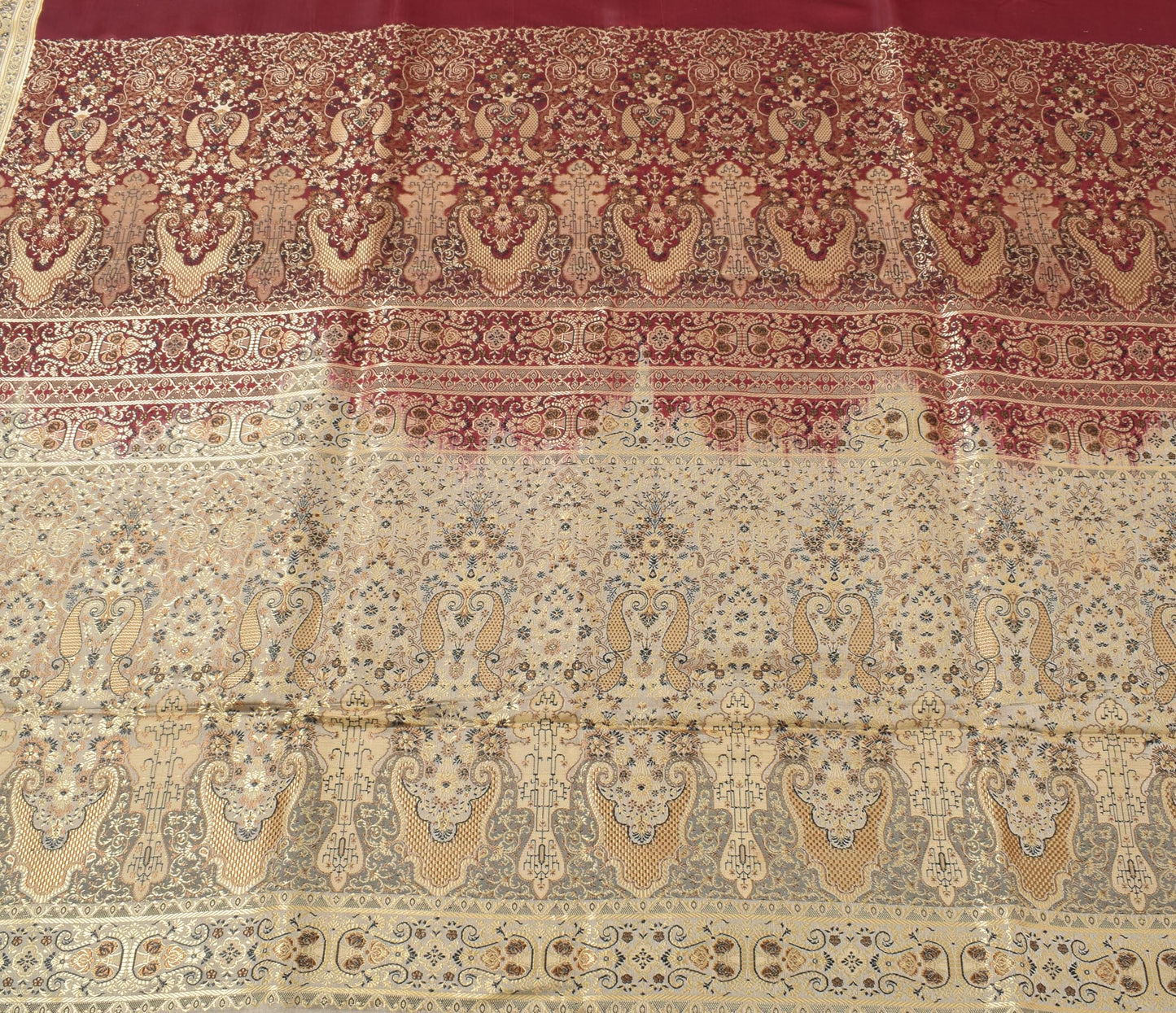 Sushila Vintage Heavy Saree Pure Satin Silk Banarasi Brocade Woven Sari Fabric