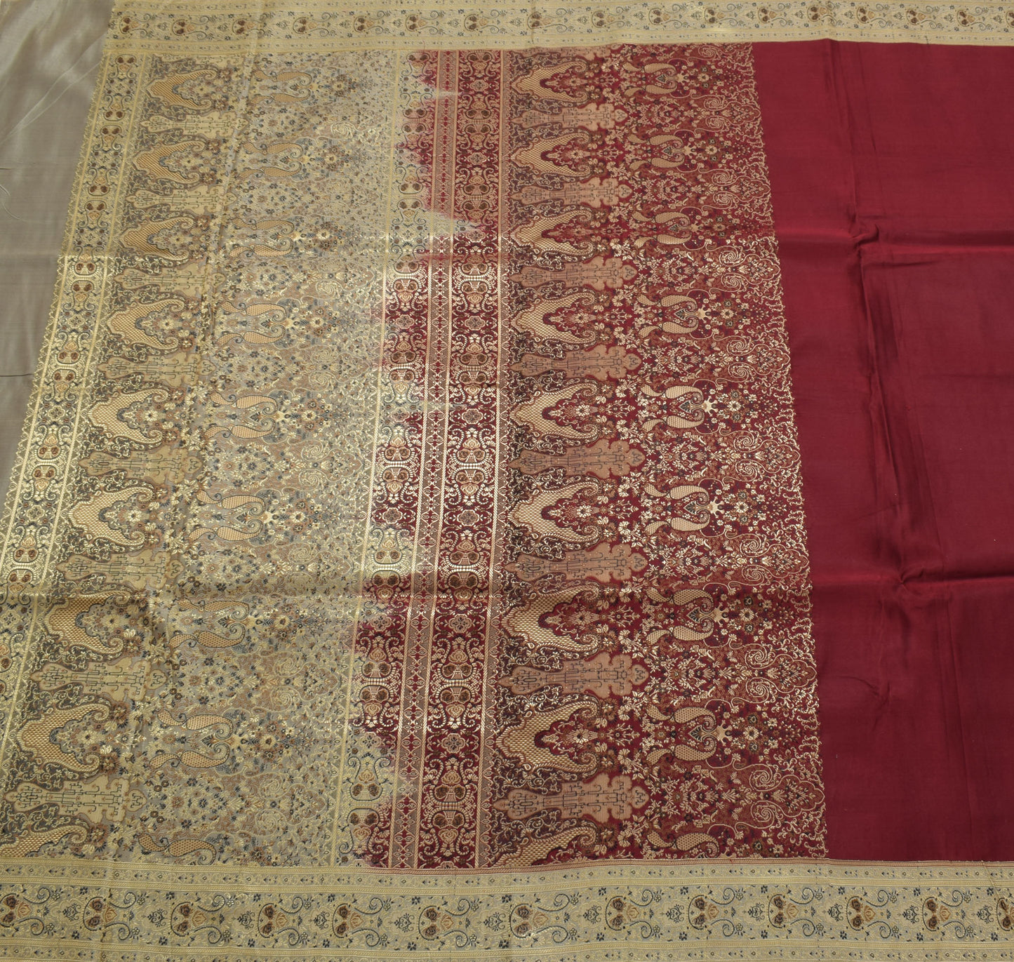 Sushila Vintage Heavy Saree Pure Satin Silk Banarasi Brocade Woven Sari Fabric