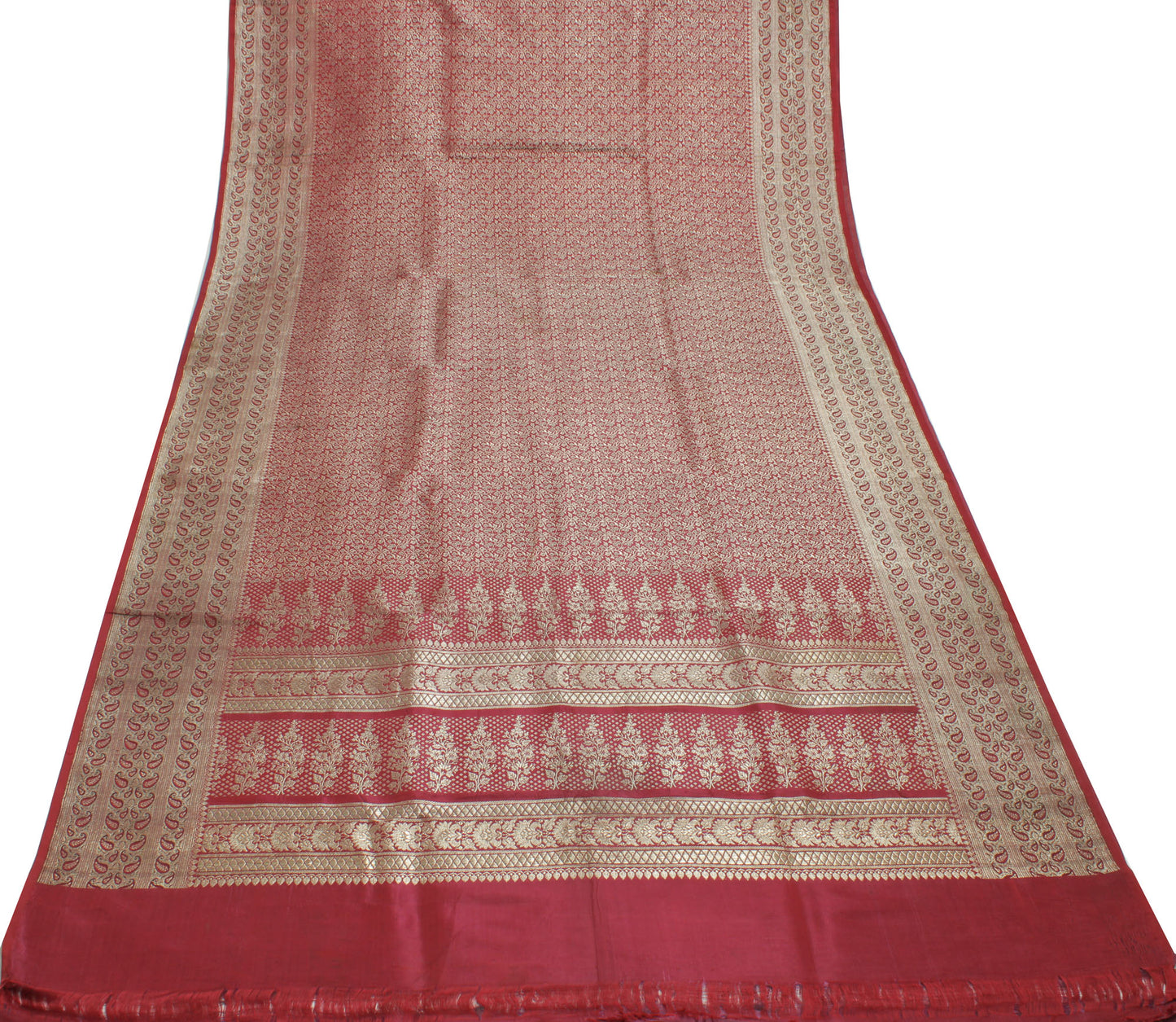 Sushila Vintage Heavy Saree Pure Satin Silk Banarasi Brocade Woven Sari Fabric