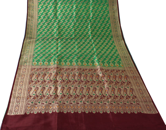 Sushila Vintage Heavy Saree Pure Satin Silk Banarasi Brocade Woven Sari Fabric