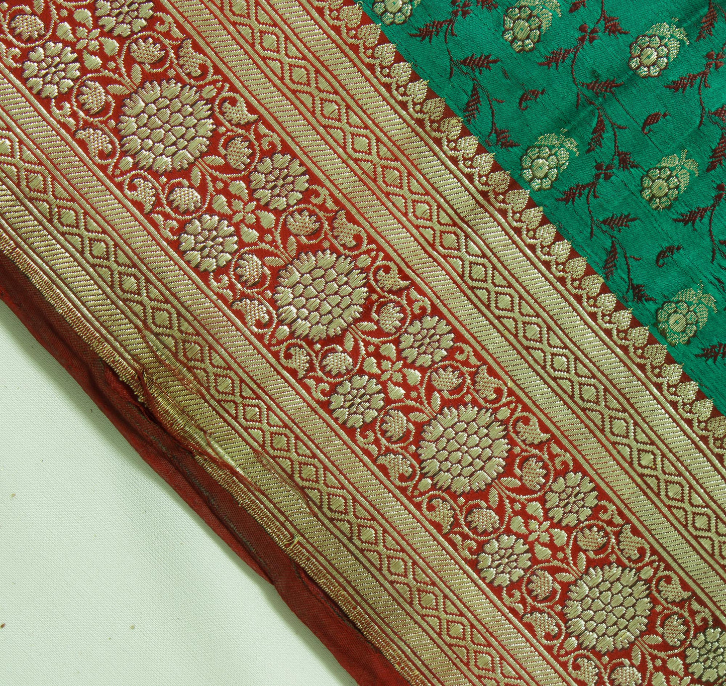 Sushila Vintage Heavy Saree Pure Satin Silk Banarasi Brocade Woven Sari Fabric