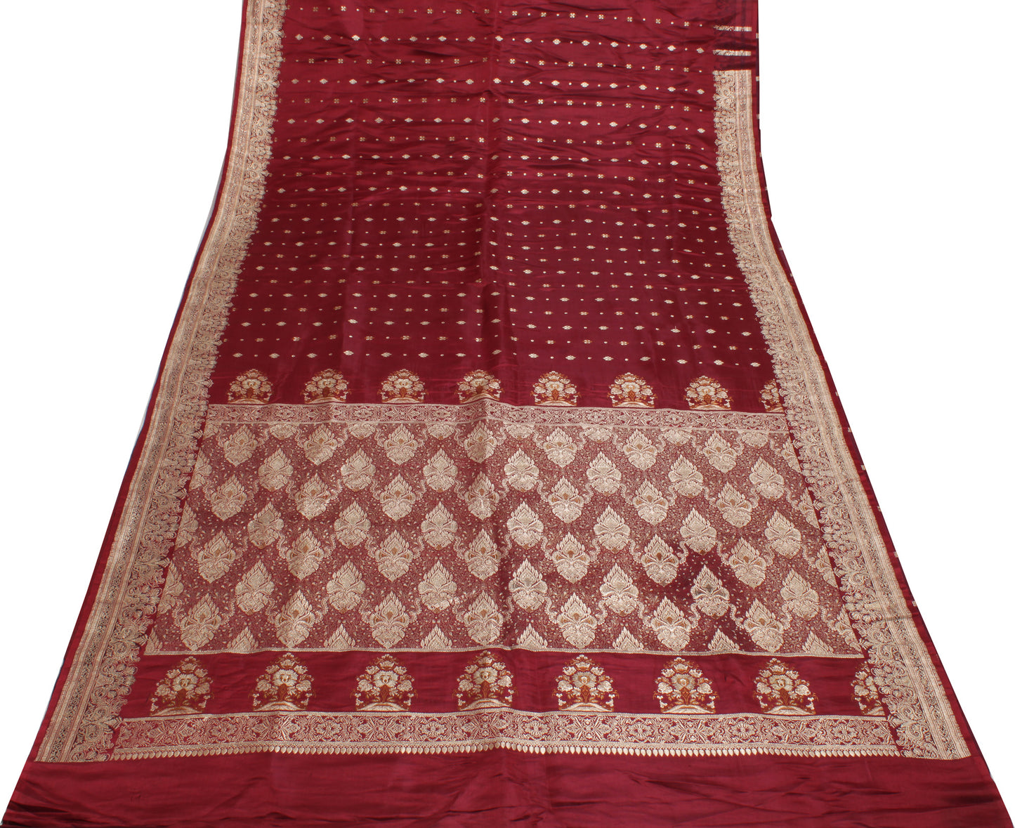 Sushila Vintage Heavy Saree Pure Satin Silk Banarasi Brocade Woven Sari Fabric