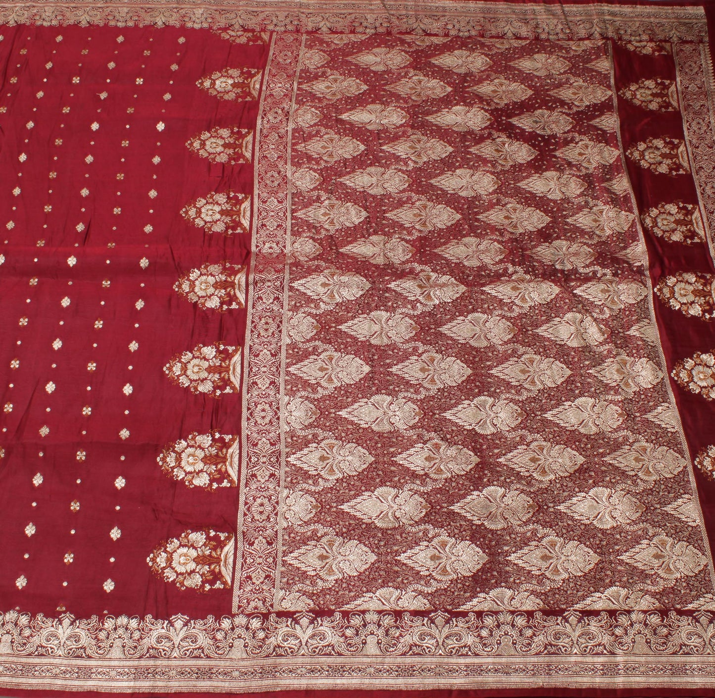 Sushila Vintage Heavy Saree Pure Satin Silk Banarasi Brocade Woven Sari Fabric