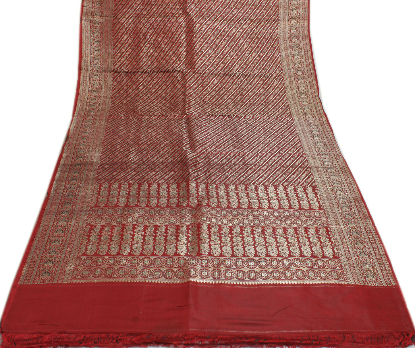 Sushila Vintage Heavy Saree Pure Satin Silk Banarasi Brocade Woven Sari Fabric