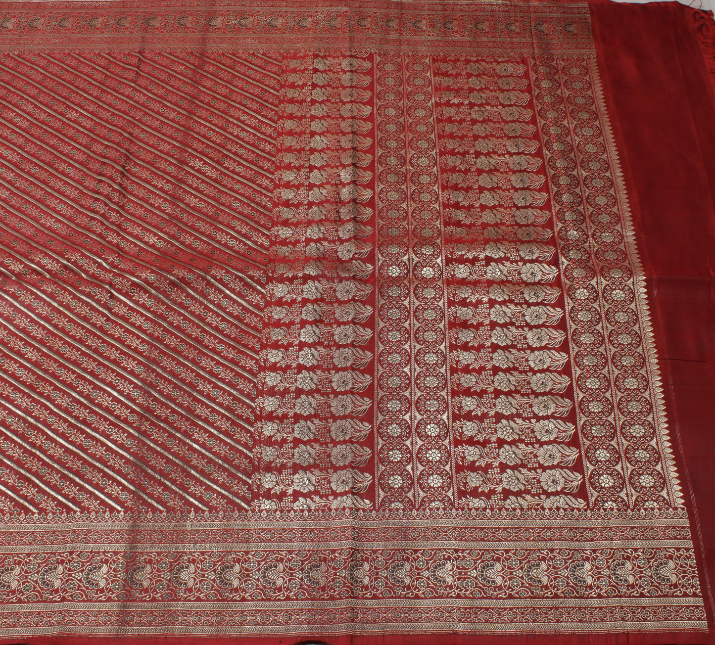 Sushila Vintage Heavy Saree Pure Satin Silk Banarasi Brocade Woven Sari Fabric