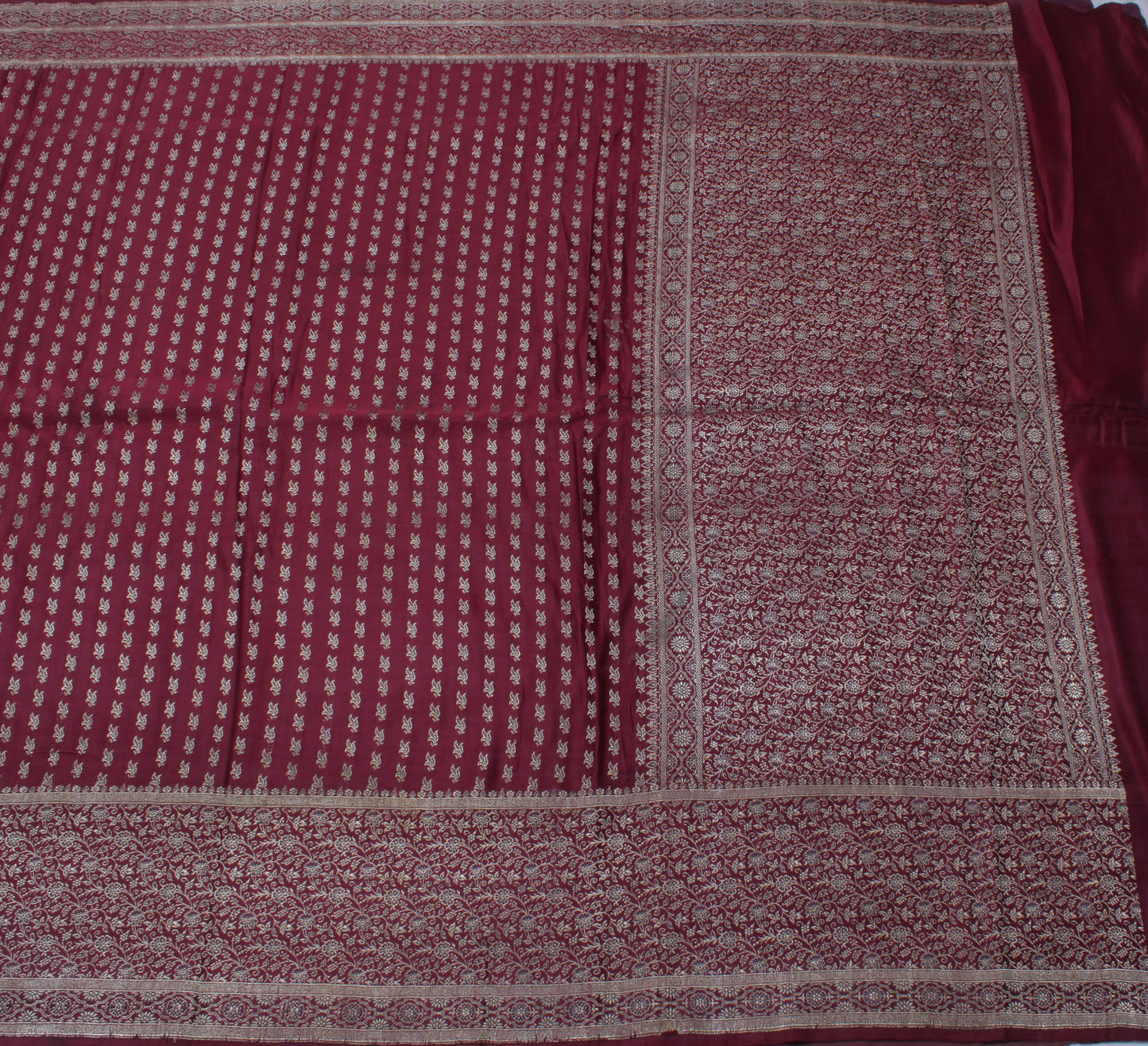 Sushila Vintage Heavy Saree Pure Satin Silk Banarasi Brocade Woven Sari Fabric