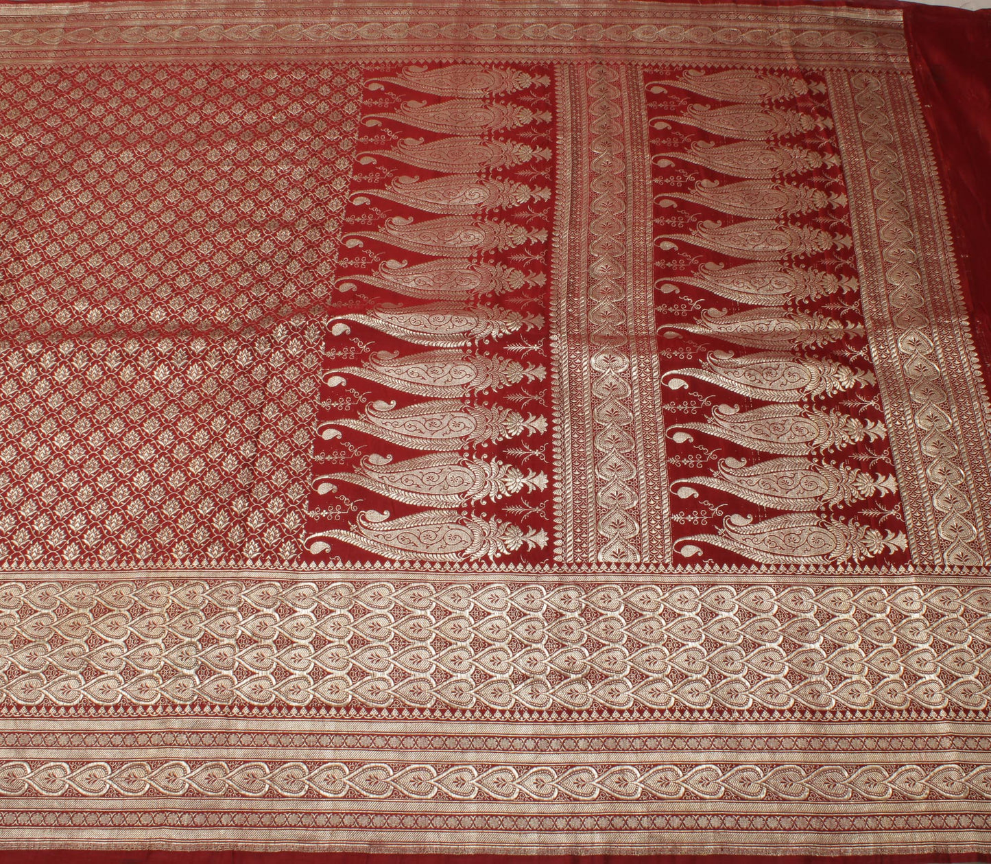 Sushila Vintage Heavy Saree Pure Satin Silk Banarasi Brocade Woven Sari Fabric