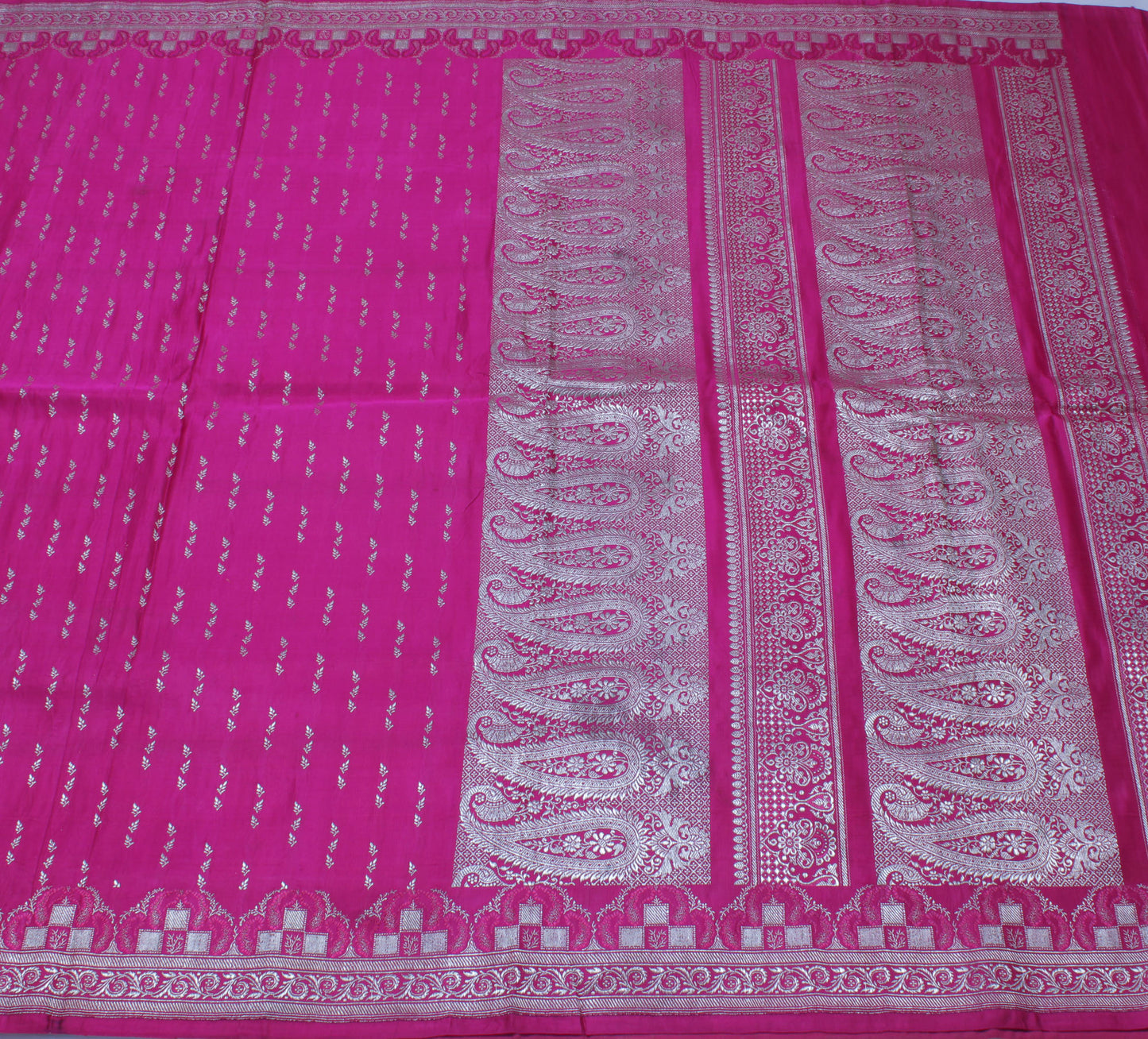 Sushila Vintage Heavy Saree Pure Satin Silk Banarasi Brocade Woven Sari Fabric