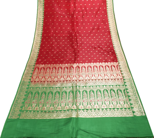 Sushila Vintage Heavy Saree Pure Satin Silk Banarasi Brocade Woven Sari Fabric