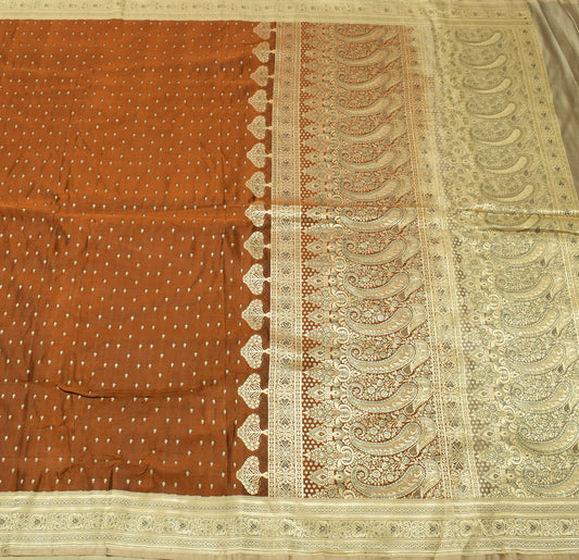 Sushila Vintage Heavy Saree Pure Satin Silk Banarasi Brocade Woven Sari Fabric