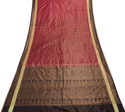 Sushila Vintage Heavy Saree Pure Satin Silk Banarasi Brocade Woven Sari Fabric