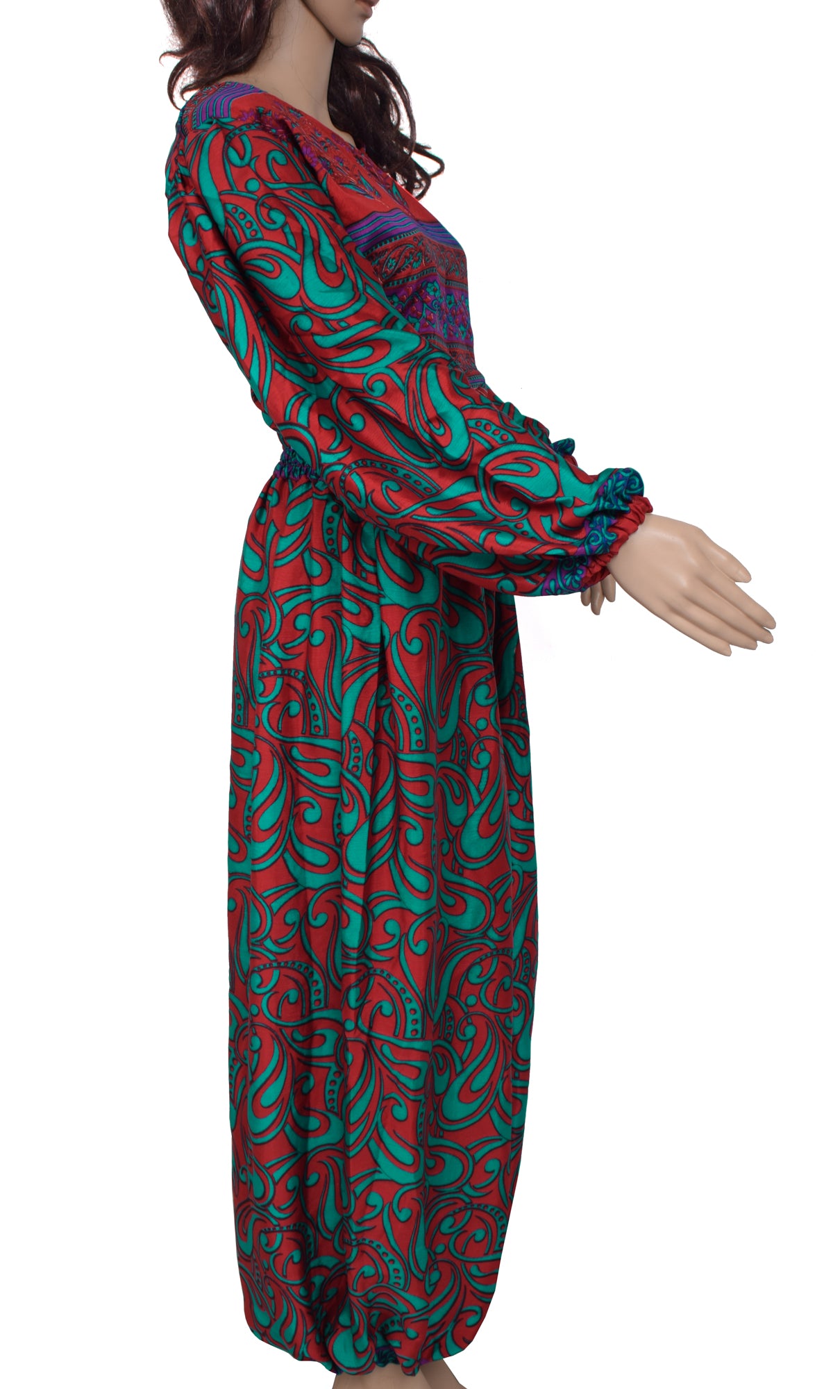 Sushila Vintage Women Dress Silk Sari upcycled Aladdin Pants Afghani Top Red