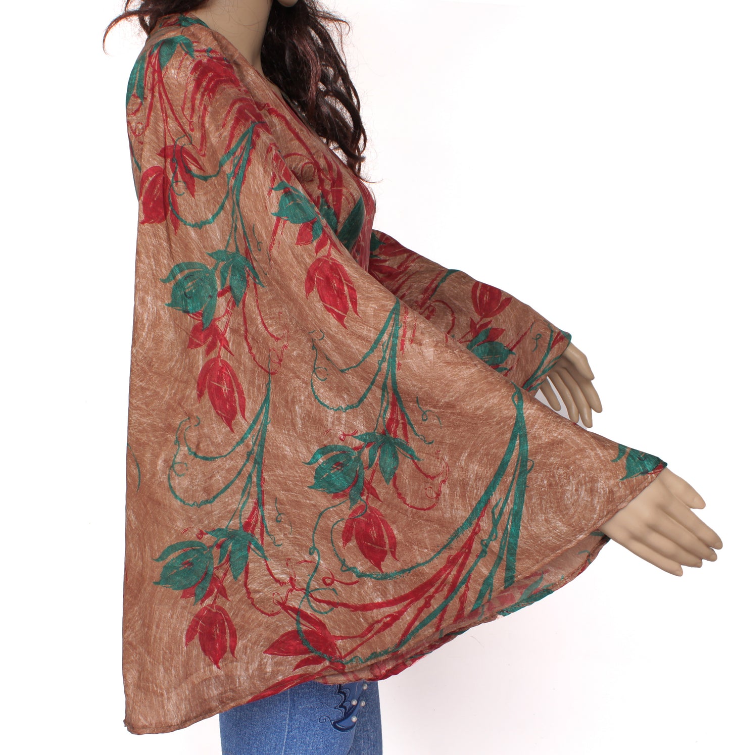 Sushila Vintage NEW Bohemian Bell Sleeve Recycled Silk Saree Top 70,s Retro