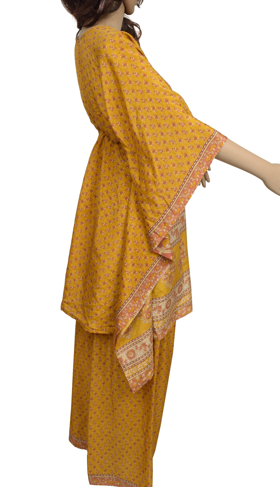 Sushila Vintage Blend Silk Sari upcycled Palazzo Pants & Kafthan Top Mustard