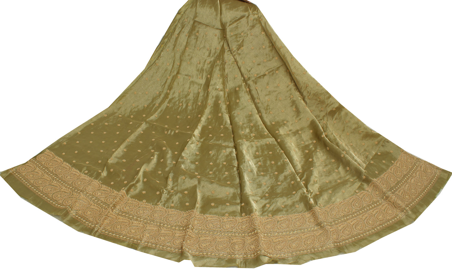 Sushila Vintage Green Long Skirt Pure Tissue Silk Hand Beaded Unstitched Lehenga