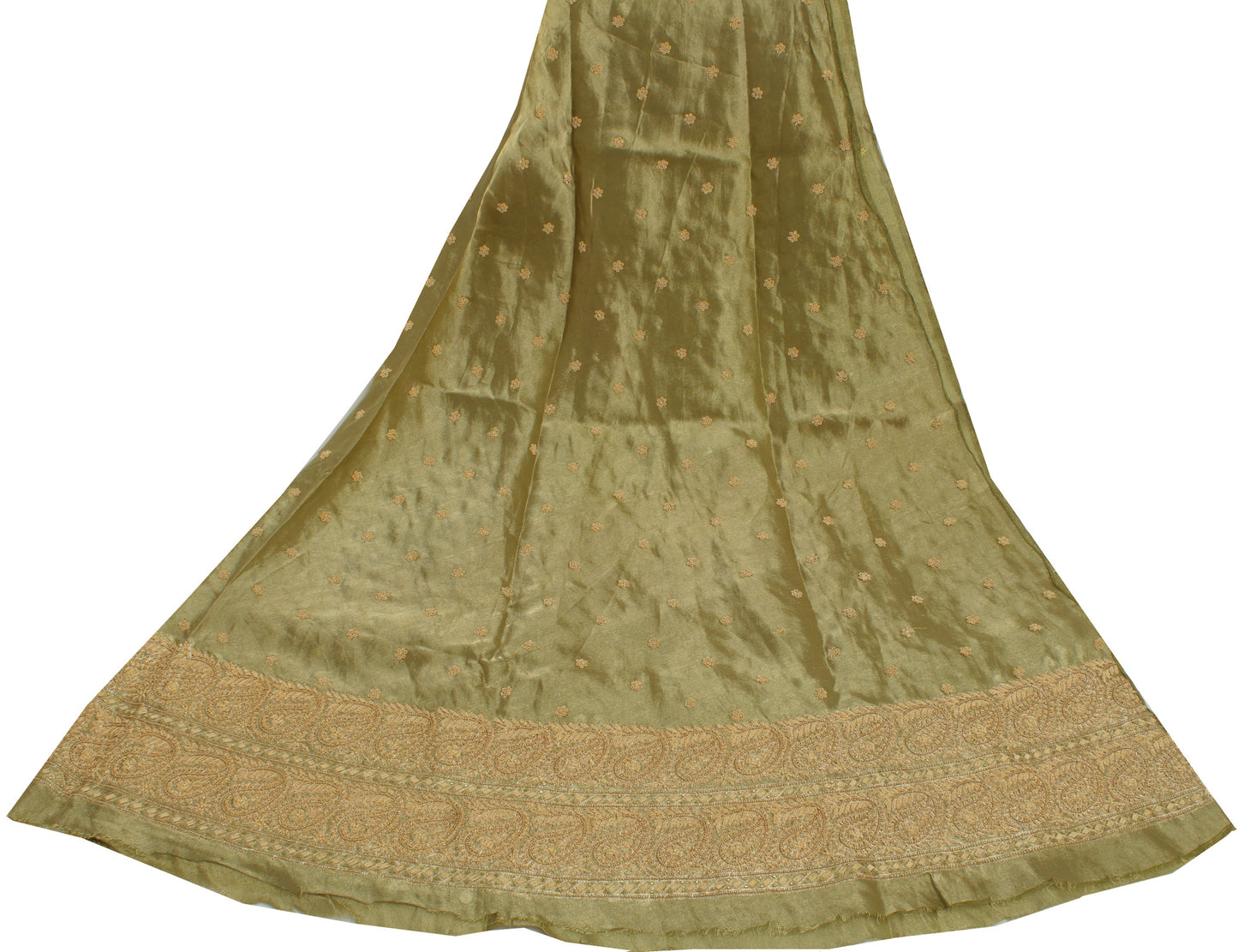 Sushila Vintage Green Long Skirt Pure Tissue Silk Hand Beaded Unstitched Lehenga