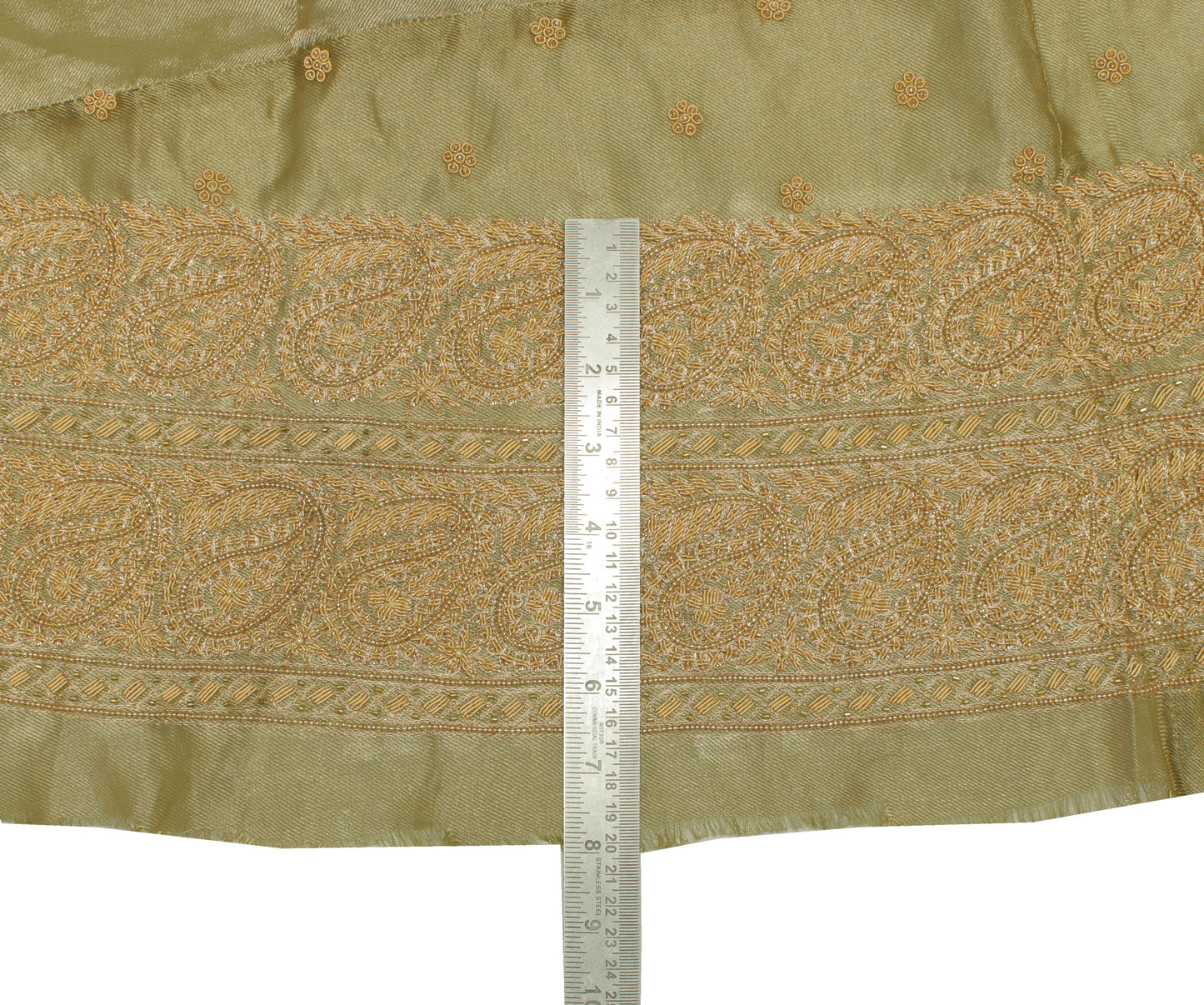 Sushila Vintage Green Long Skirt Pure Tissue Silk Hand Beaded Unstitched Lehenga