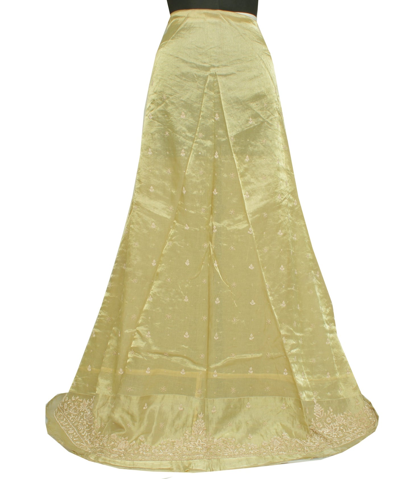 Sushila Vintage Green Long Skirt Pure Tissue Silk Hand Beaded Unstitched Lehenga