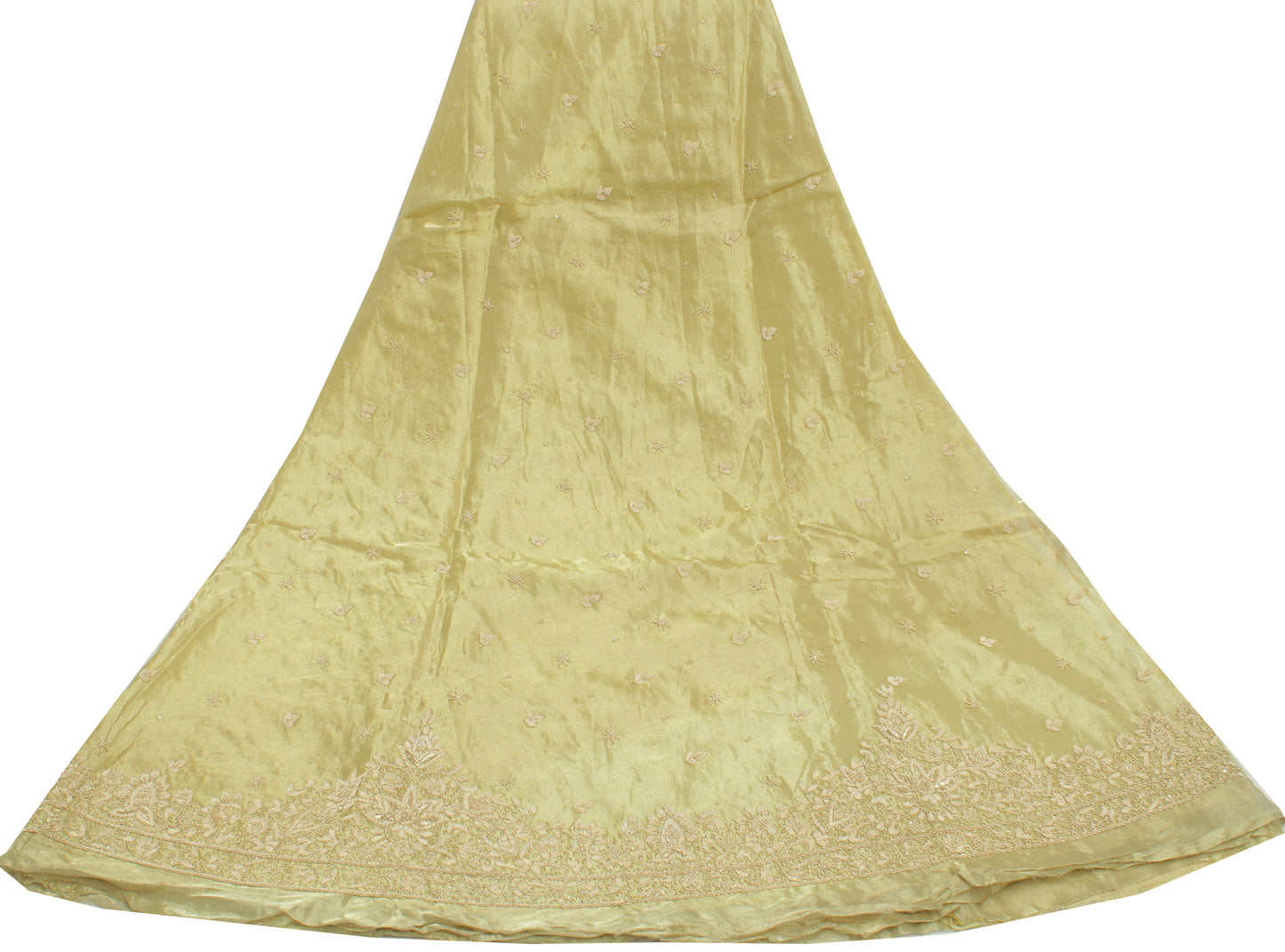 Sushila Vintage Green Long Skirt Pure Tissue Silk Hand Beaded Unstitched Lehenga