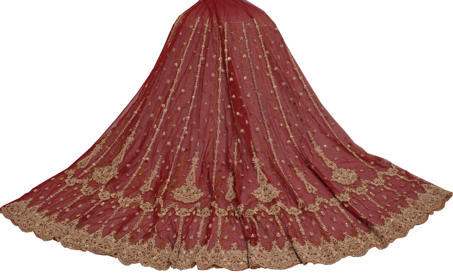 Sushila Vintage Red Long Skirt Net Mesh Hand Beaded Unstitched Craft Lehenga