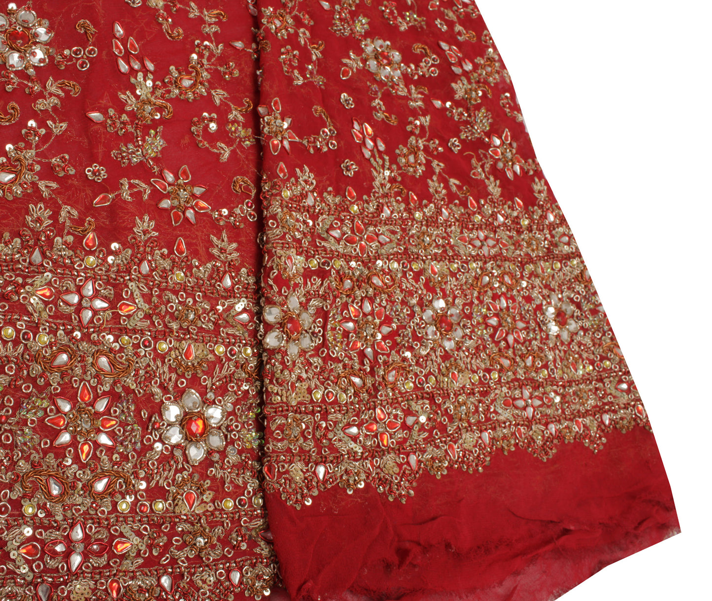 Sushila Vintage Red Long Skirt Pure Georgette Hand Beaded Unstitched Lehenga