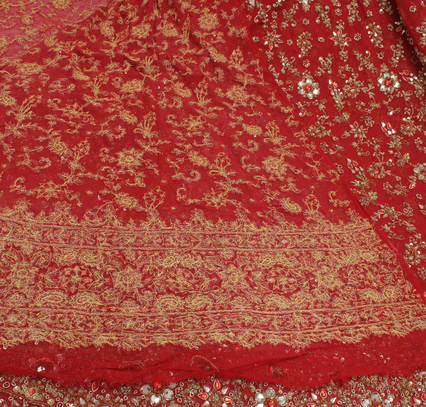 Sushila Vintage Red Long Skirt Pure Georgette Hand Beaded Unstitched Lehenga