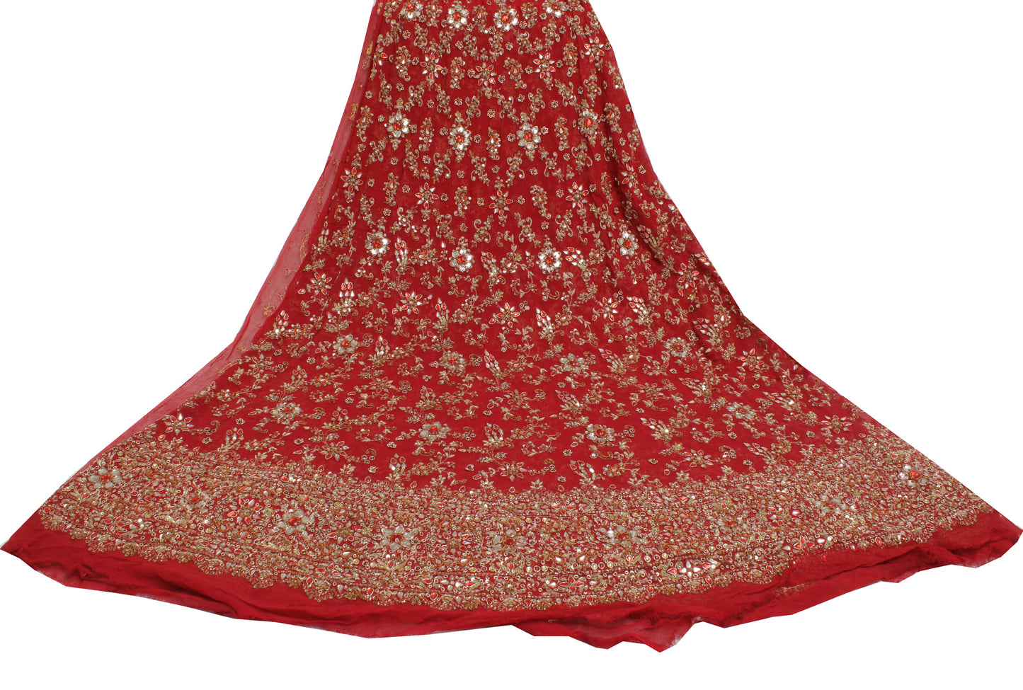 Sushila Vintage Red Long Skirt Pure Georgette Hand Beaded Unstitched Lehenga