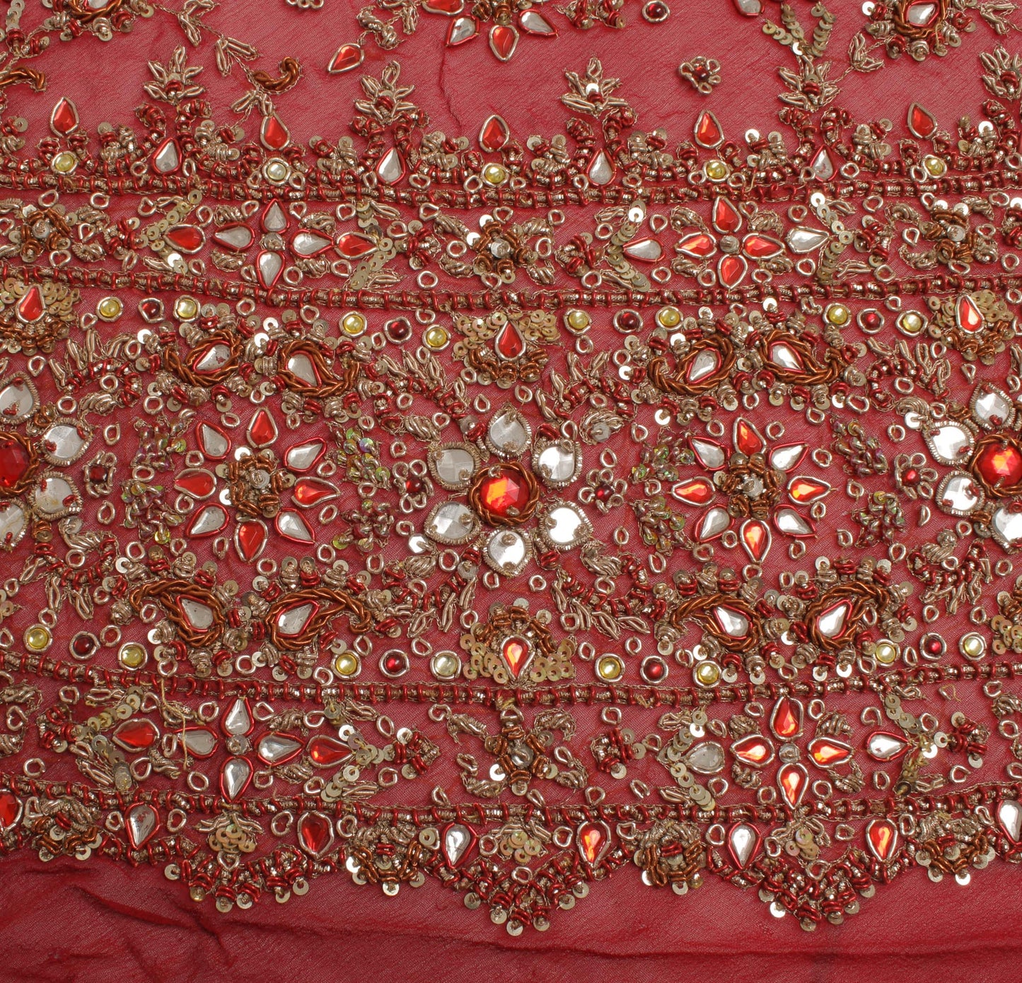 Sushila Vintage Red Long Skirt Pure Georgette Hand Beaded Unstitched Lehenga