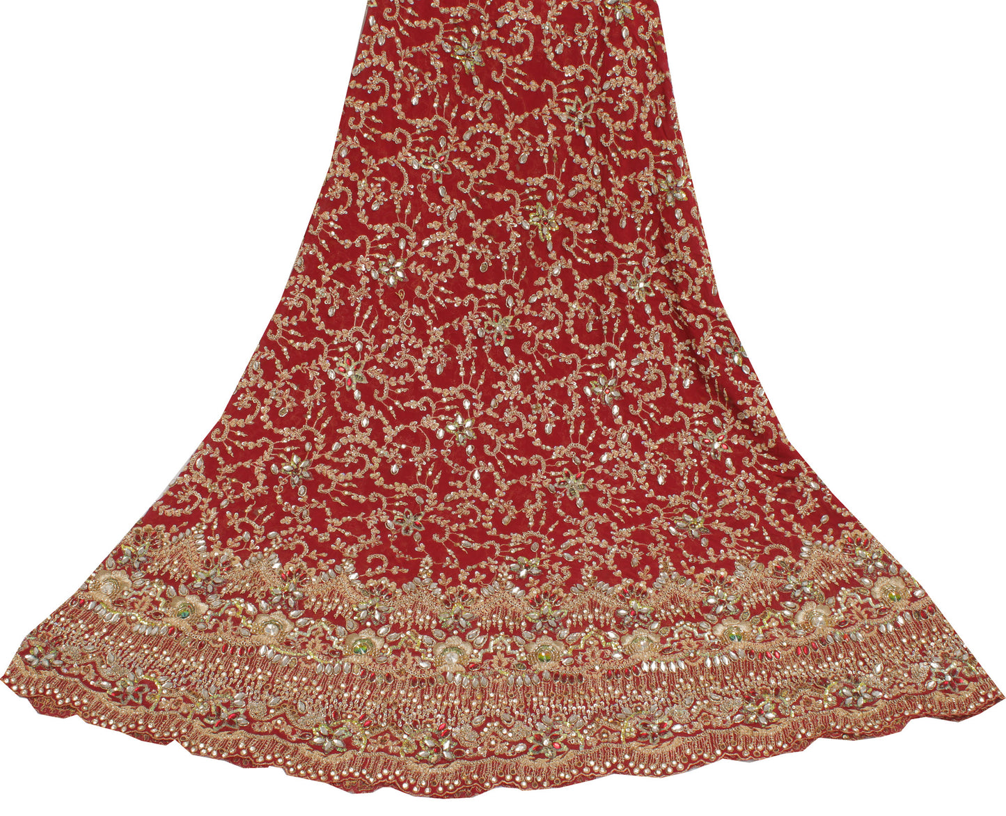 Sushila Vintage Red Long Skirt Pure Georgette Hand Beaded Unstitched Lehenga