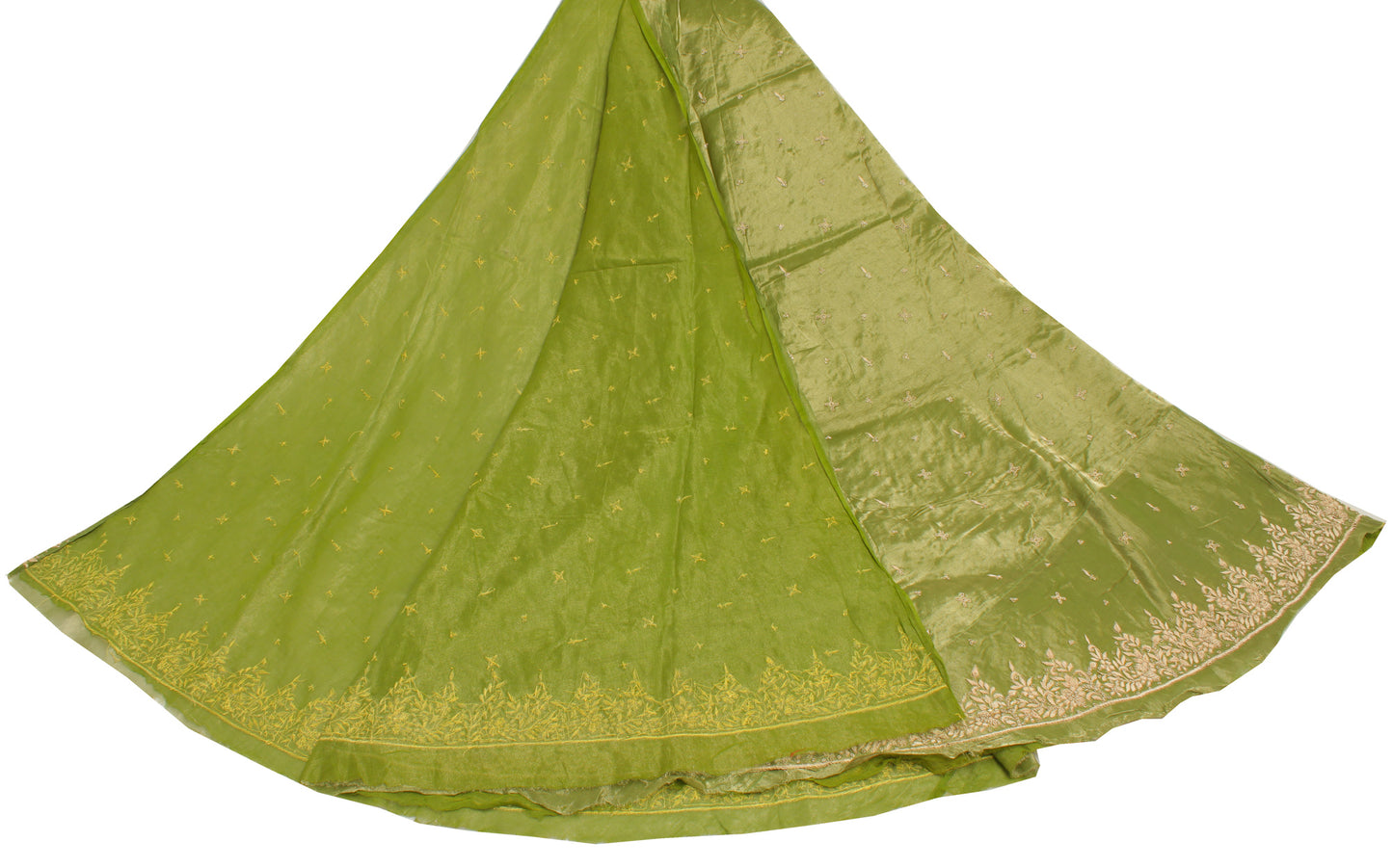 Sushila Vintage Green Long Skirt Pure Tissue Silk Hand Beaded Unstitched Lehenga