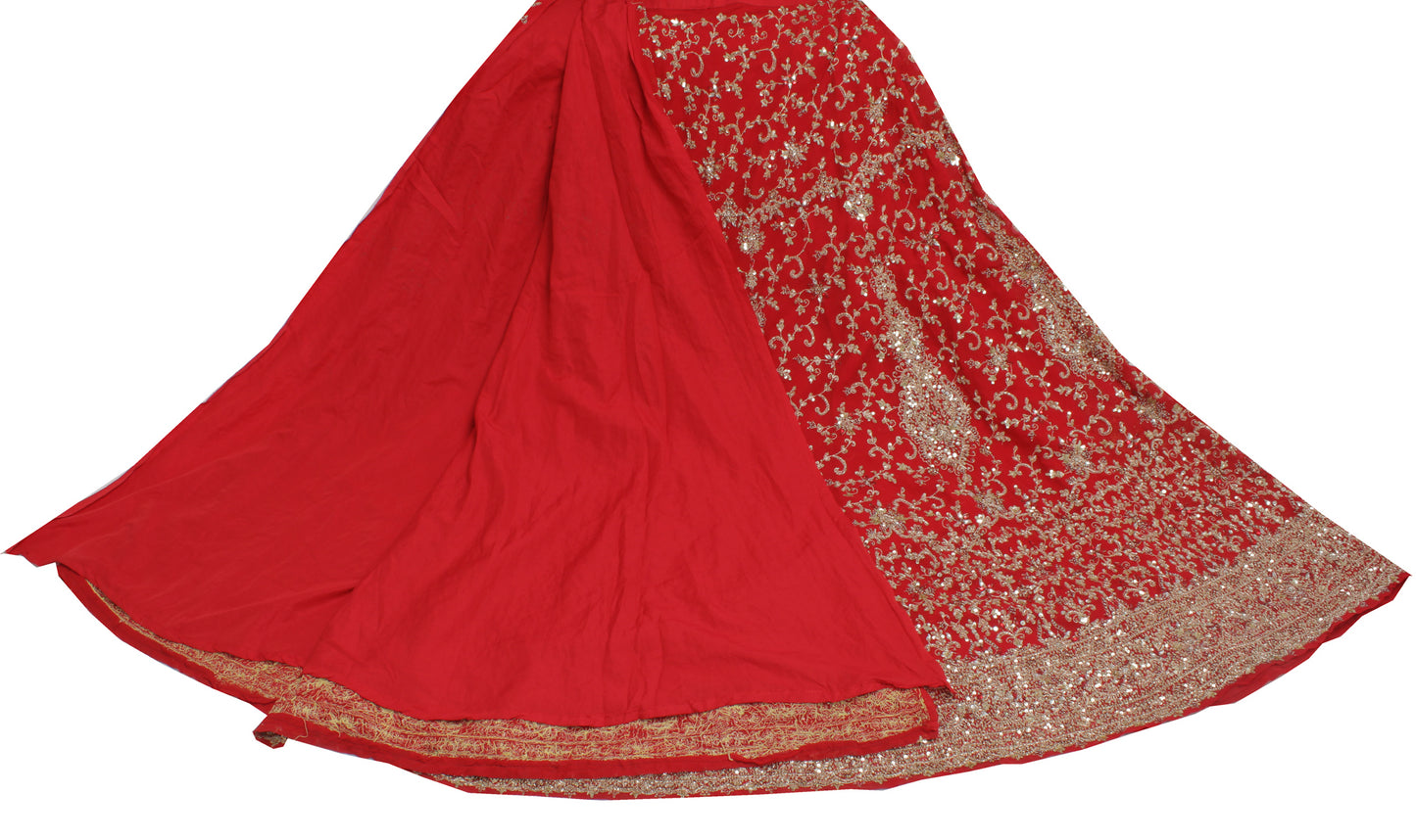 Sushila Vintage Red Long Skirt Blend Georgette Hand Beaded Semi Stitched Lehenga