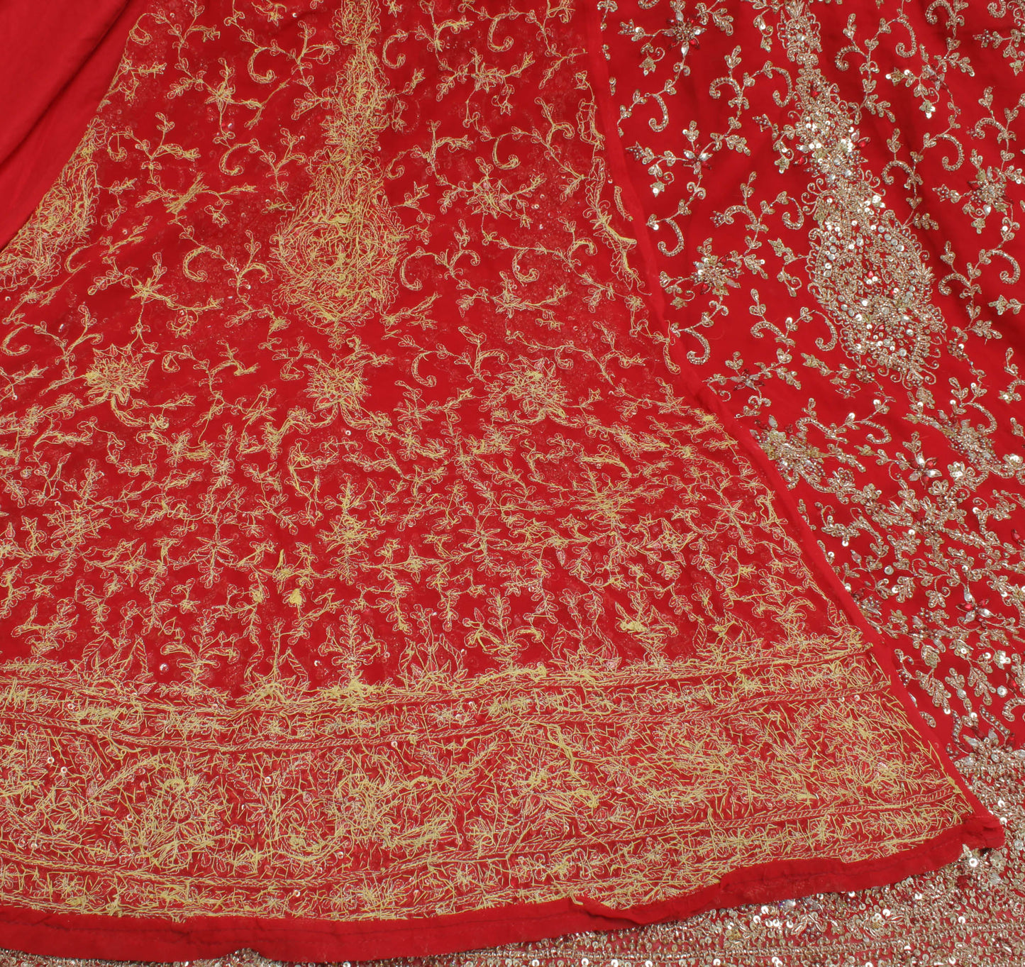 Sushila Vintage Red Long Skirt Blend Georgette Hand Beaded Semi Stitched Lehenga