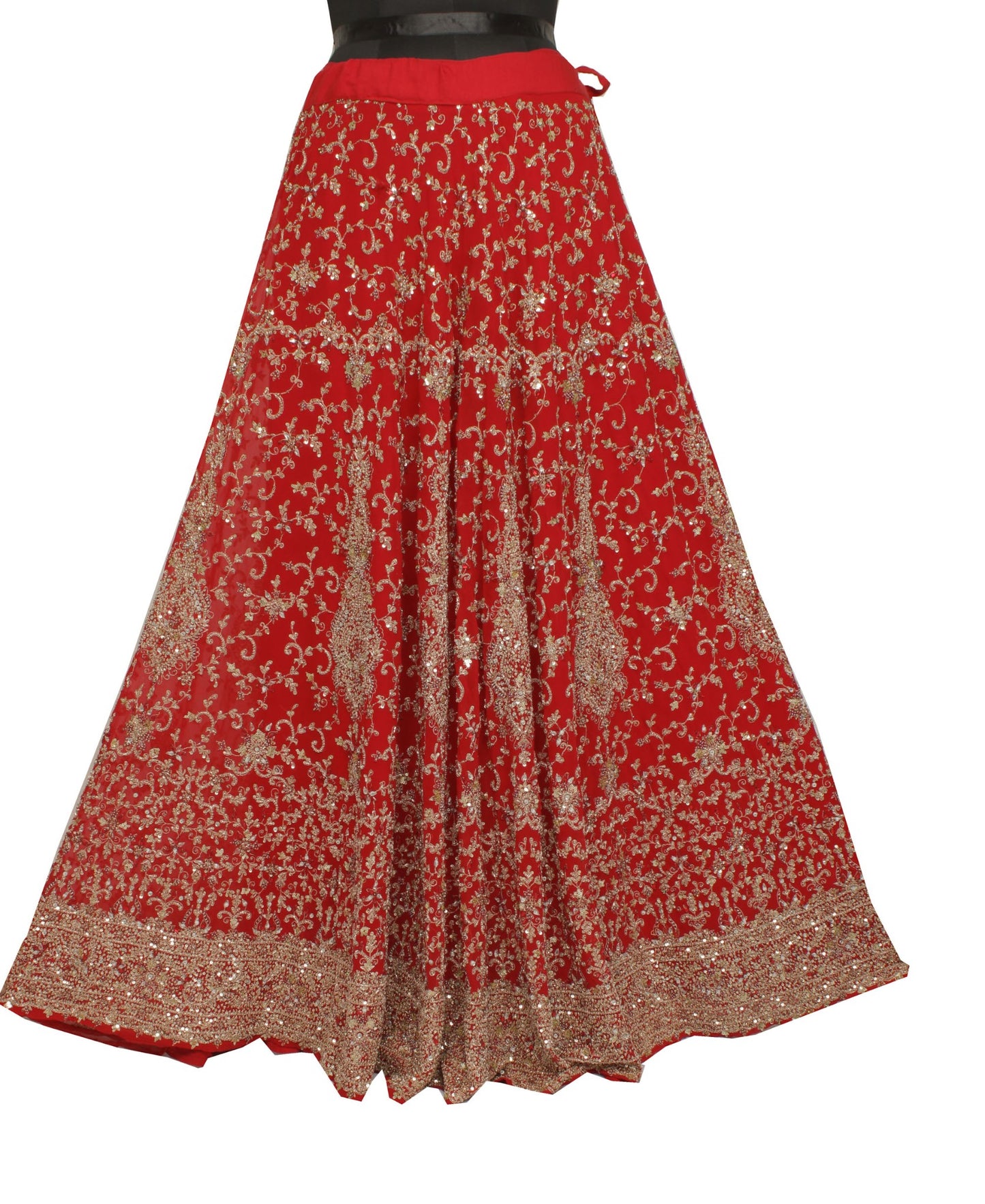 Sushila Vintage Red Long Skirt Blend Georgette Hand Beaded Semi Stitched Lehenga