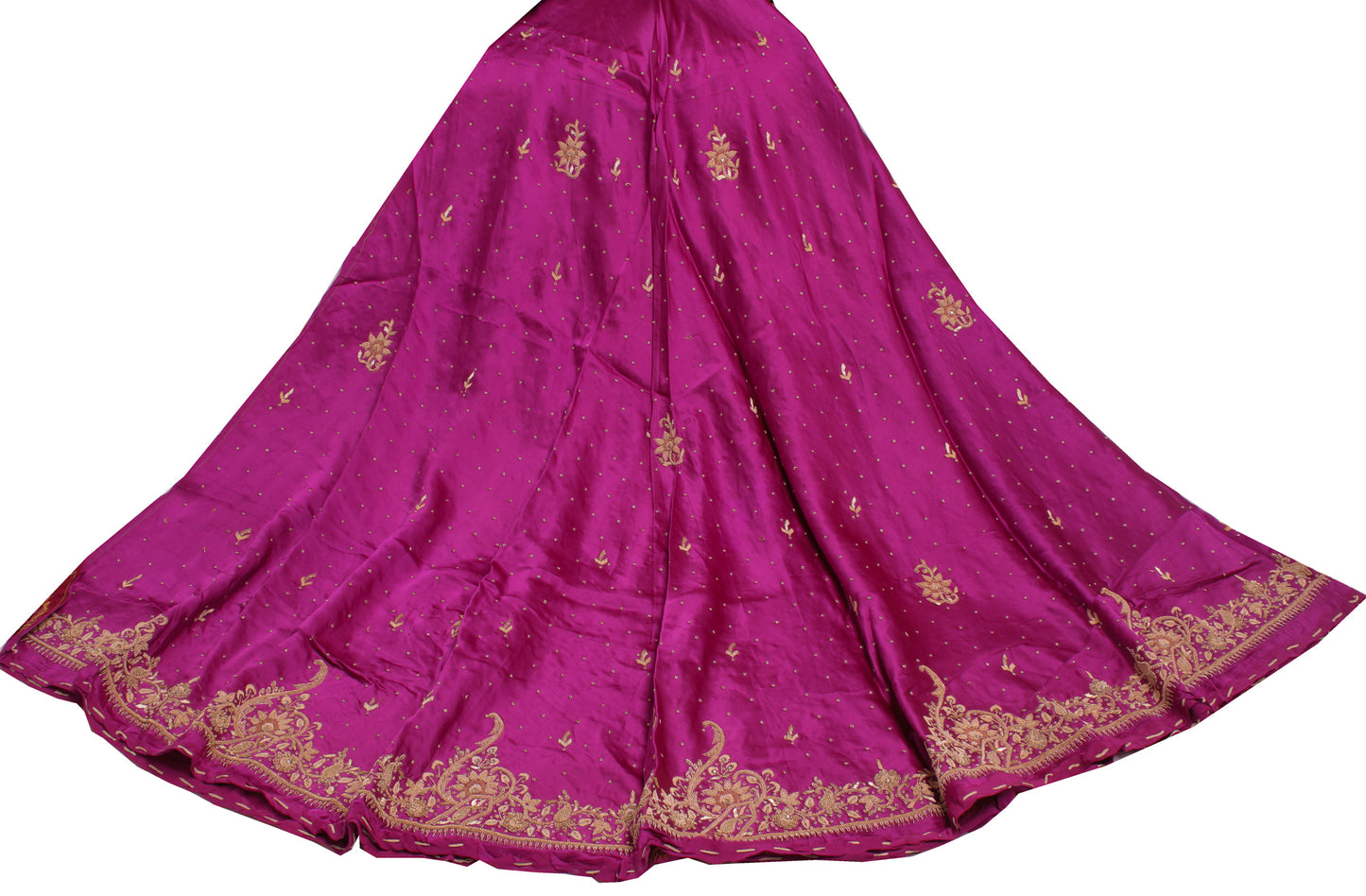 Sushila Vintage Magenta Long Skirt 100% Pure Silk Hand Beaded Unstitched Lehenga