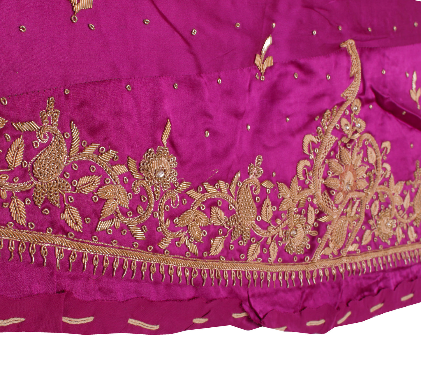 Sushila Vintage Magenta Long Skirt 100% Pure Silk Hand Beaded Unstitched Lehenga