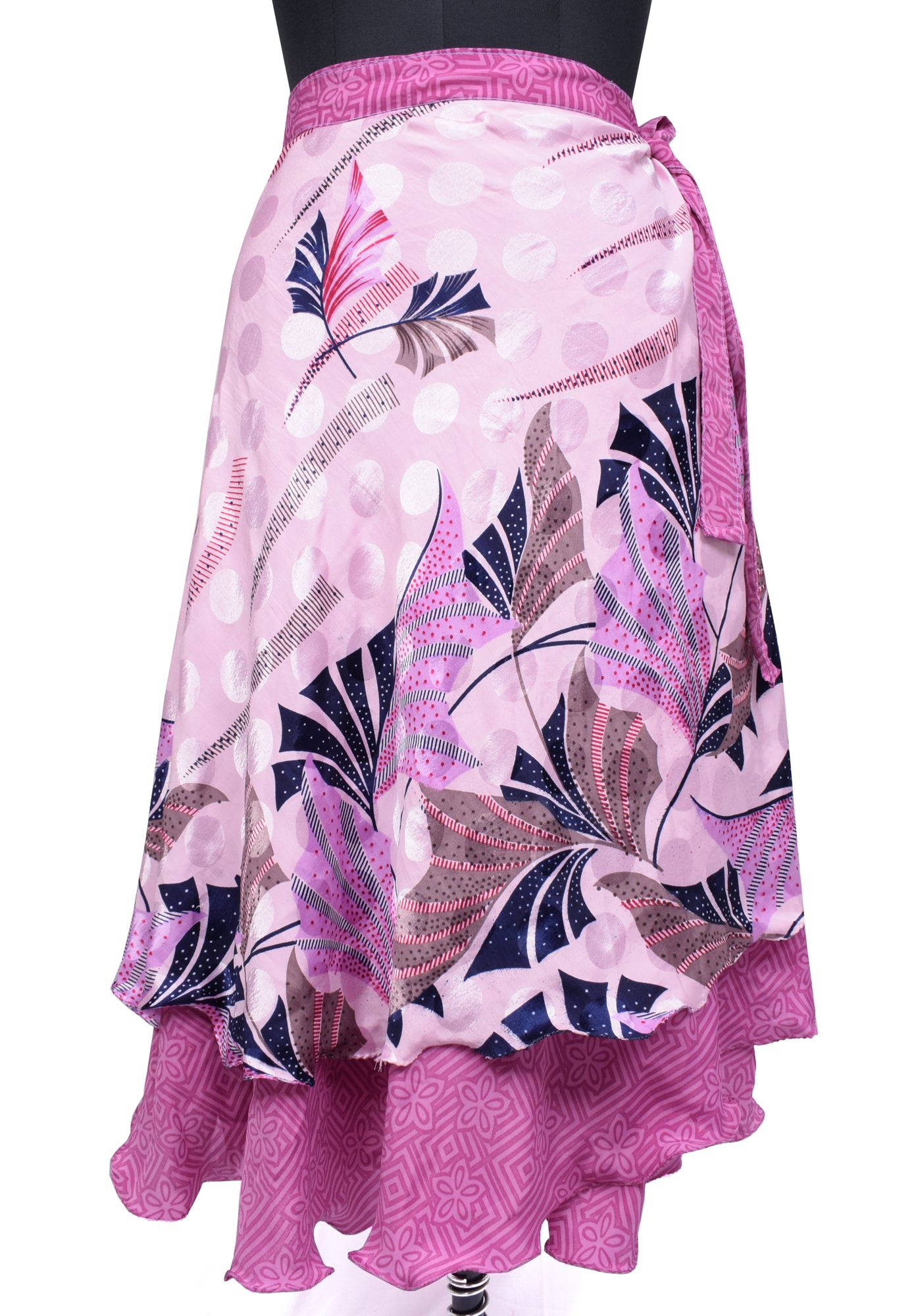 Sushila Vintage Silk Sari Magic Wrap Reversible Skirt Beach Dress Pink Bohemian